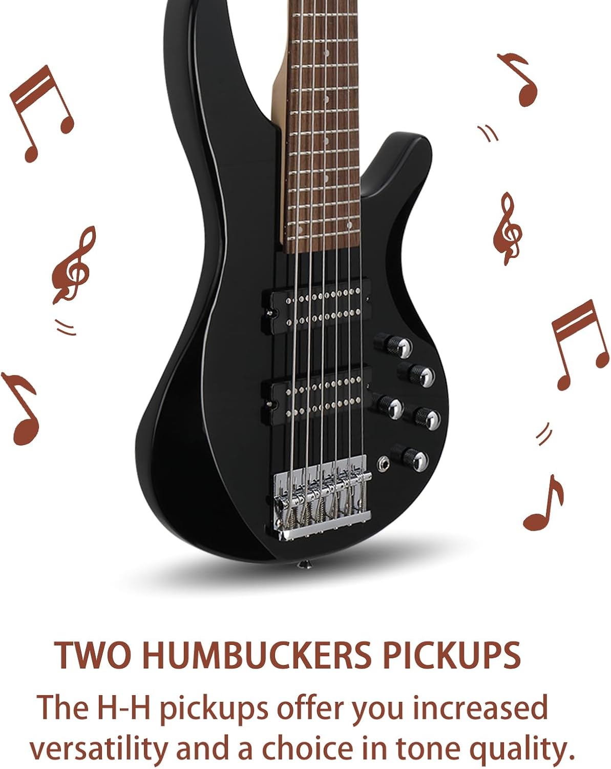 Ktaxon Bass Guitar 6 String Electric Bass Guitars, Beginner Bass Guitar with Professional H-H pickup, 3 Way Pickup Selector, Premium Cable, Unique Body Design for Beginner (Upgraded Black)