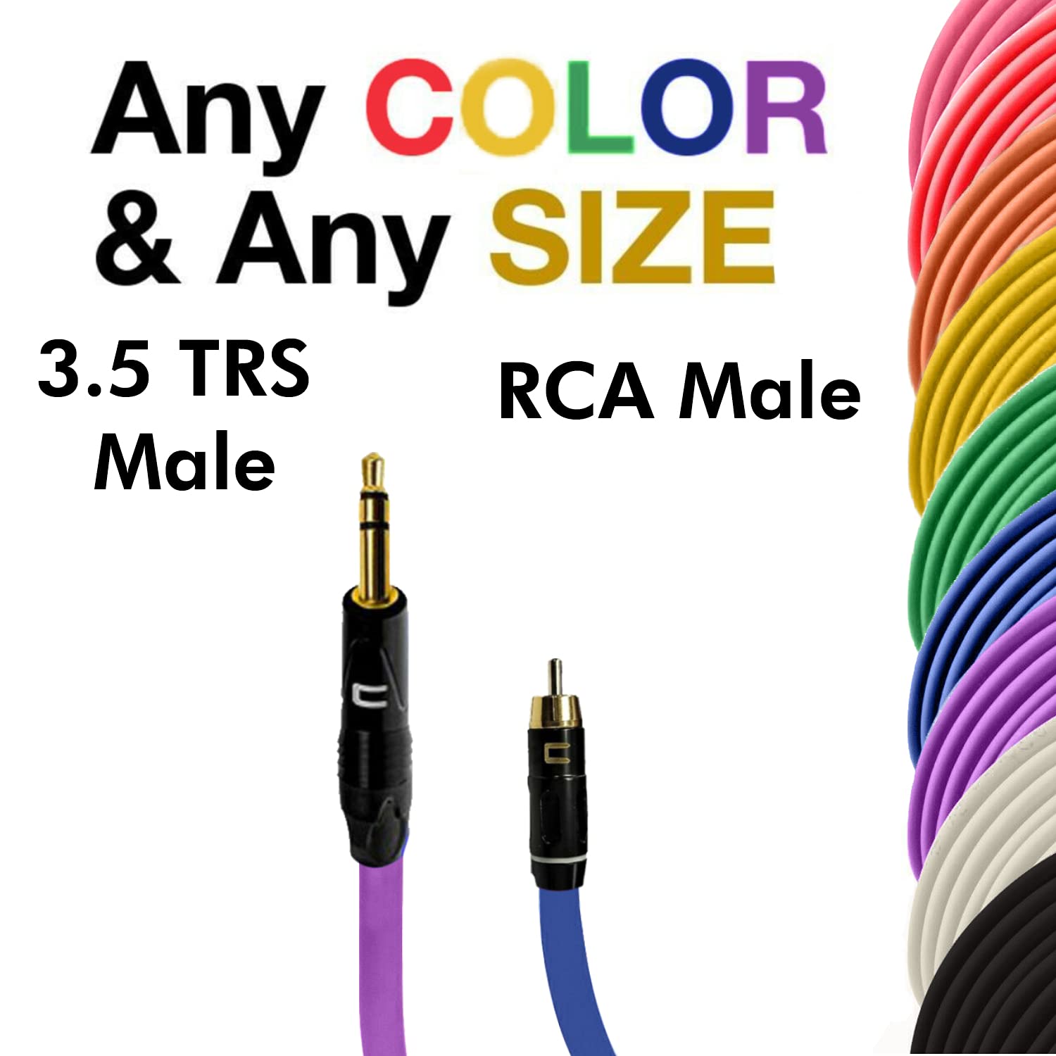 COLUBER CABLE 3.5 TRS Male TS to RCA Male - 200 Feet - Pink - Pro 3-Pin Microphone Connector for Powered Speakers, Audio Interface or Mixer for Live Performance & Recording