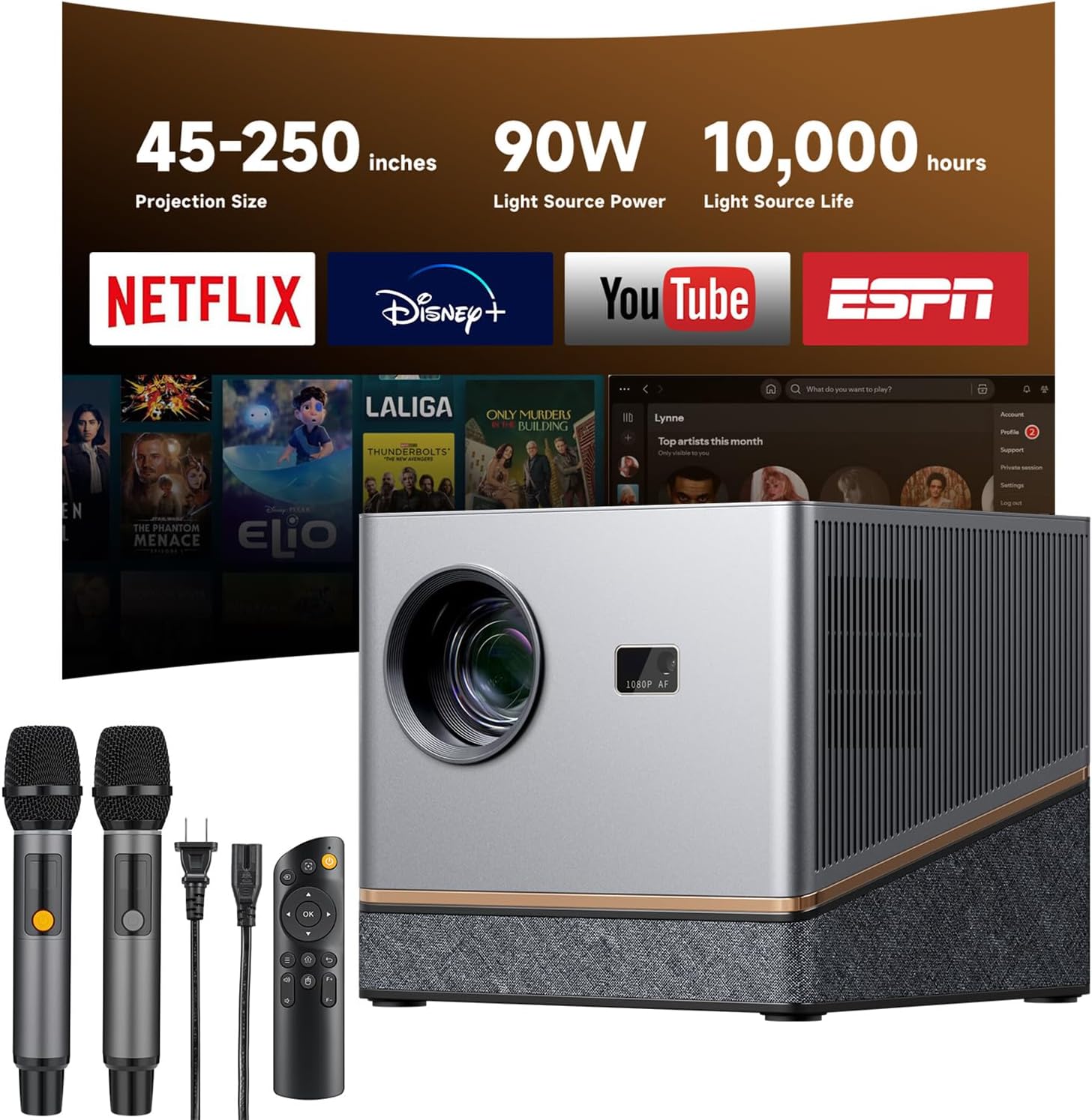 Moukey MTV30 All-in-One Karaoke Machine Projector, with Dual 4-inch Woofers, 40W RMS 120W Peak Power, Powerful Sound, Passive Radiator, Smooth System, Supports 45-250