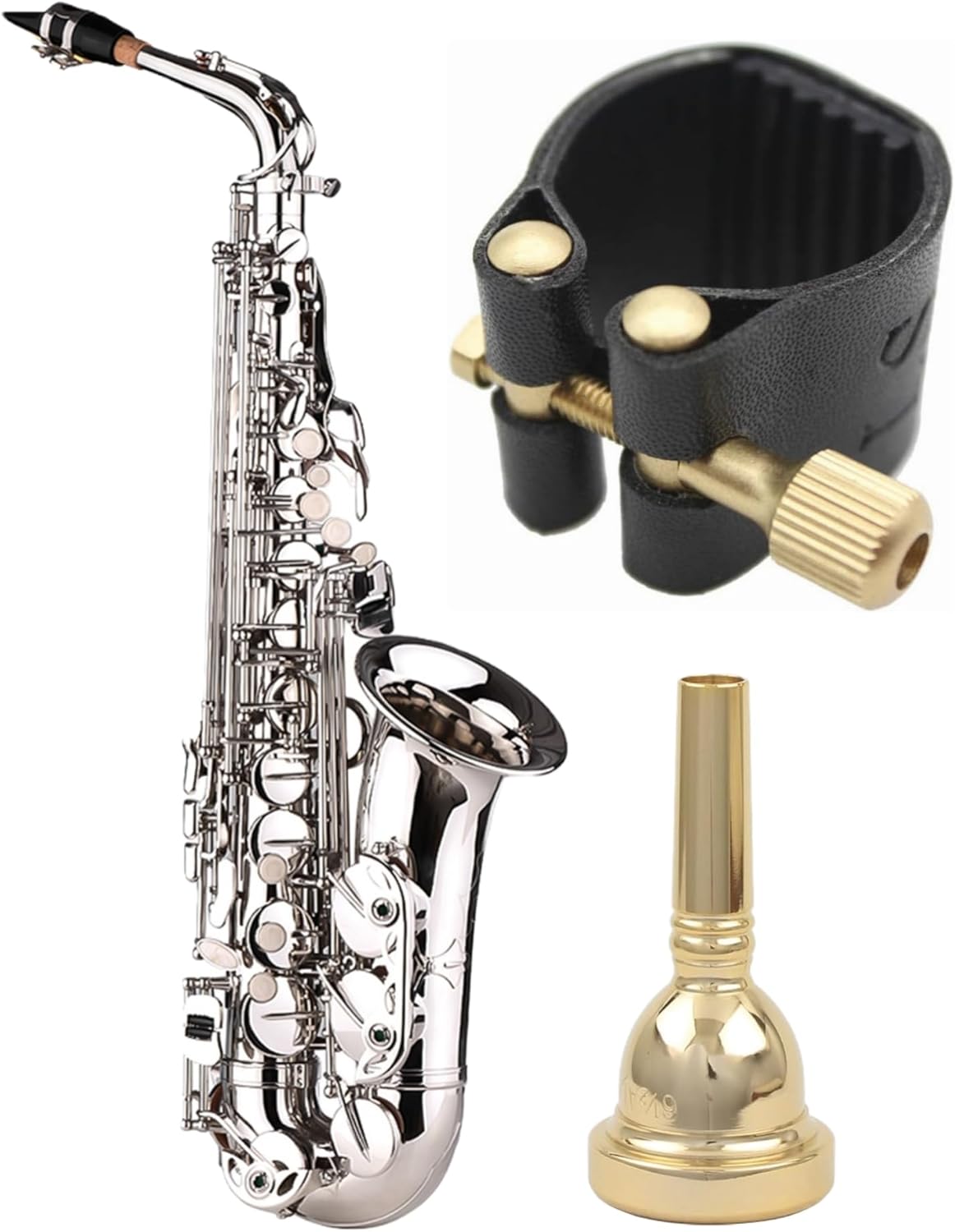 Saxophone Sax Eb Be Alto E Flat Brass and Alto Saxophone Ligature Mouthpiece and Trombone Mouthpiece