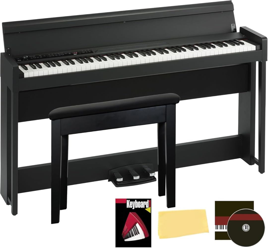 Korg C1 Air Digital Piano - Black Bundle with Furniture Bench, Instructional Book, Austin Bazaar Instructional DVD, and Polishing Cloth