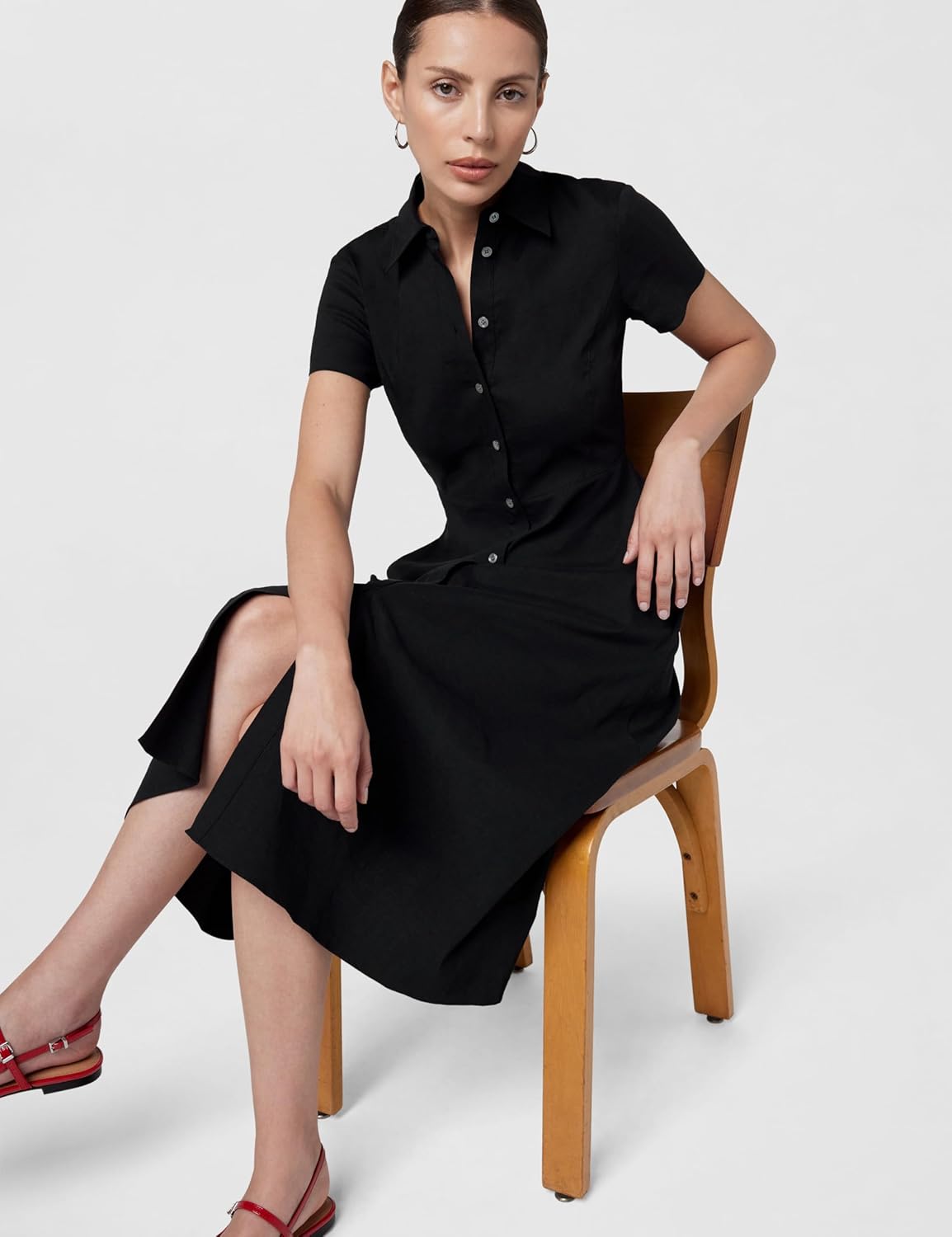 Theory Womens Short Sleeve Midi Buttondown Dress