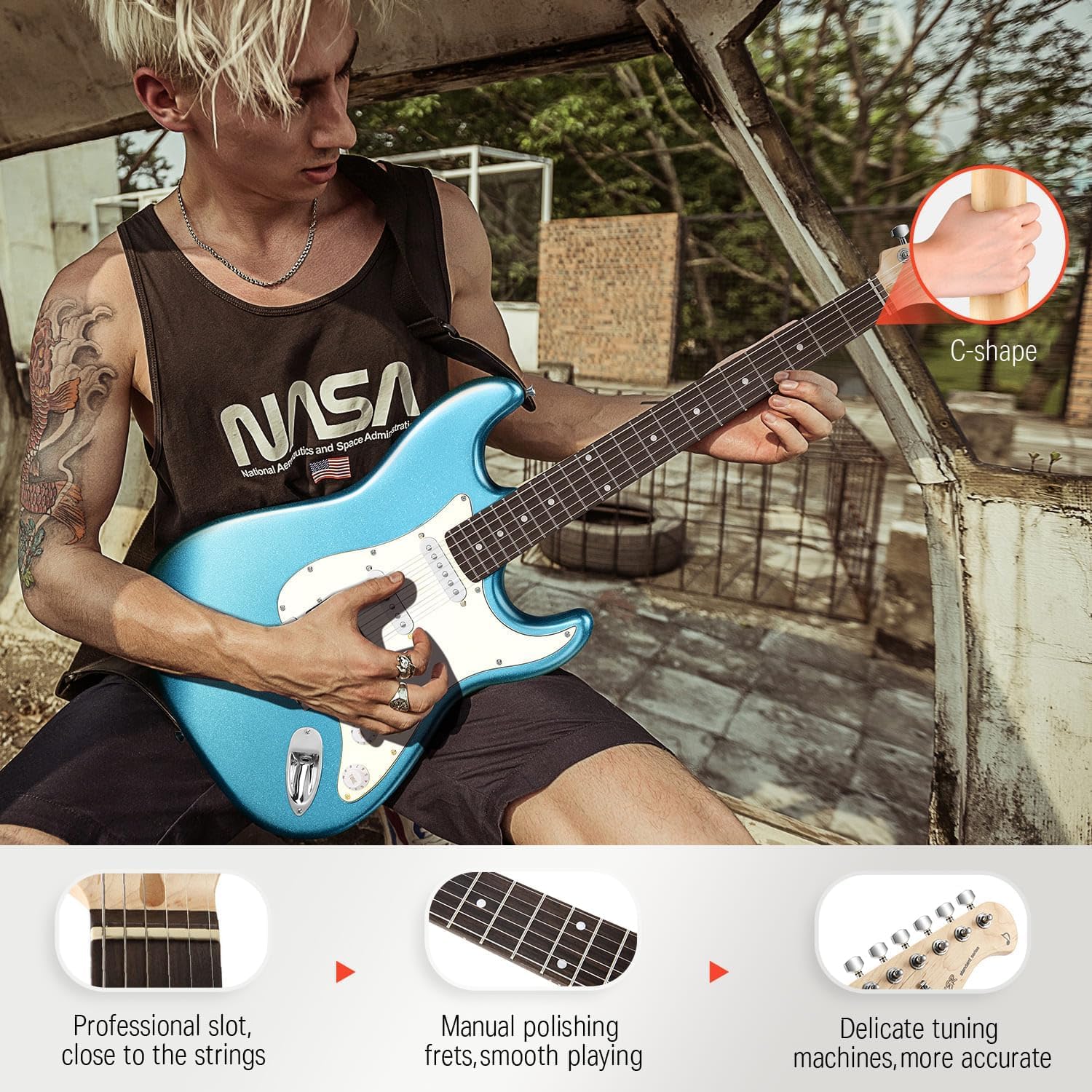 Donner DST-100T 39 Inch Electric Guitar Beginner Kit-Guitar Headphone Amp