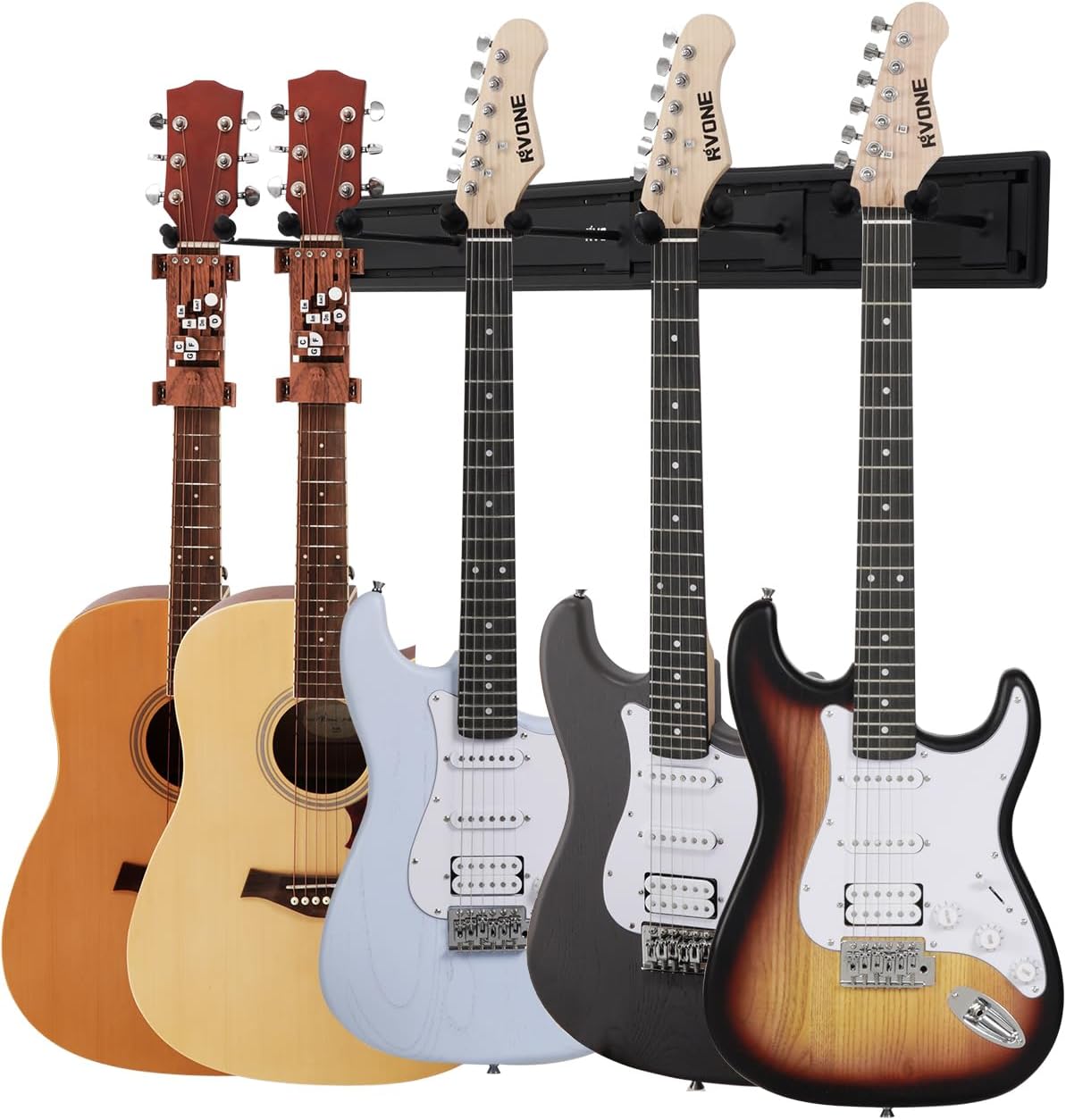 Guitar Wall Mount Hagers for Multiple Guitars, Adjustable Rubber Cradles Guitar Wall Rack, Fixed Clips, Strong Aluminum Acoustic & Electric Guitars Rack, Bass Holder, Violin Ukulele Organizer