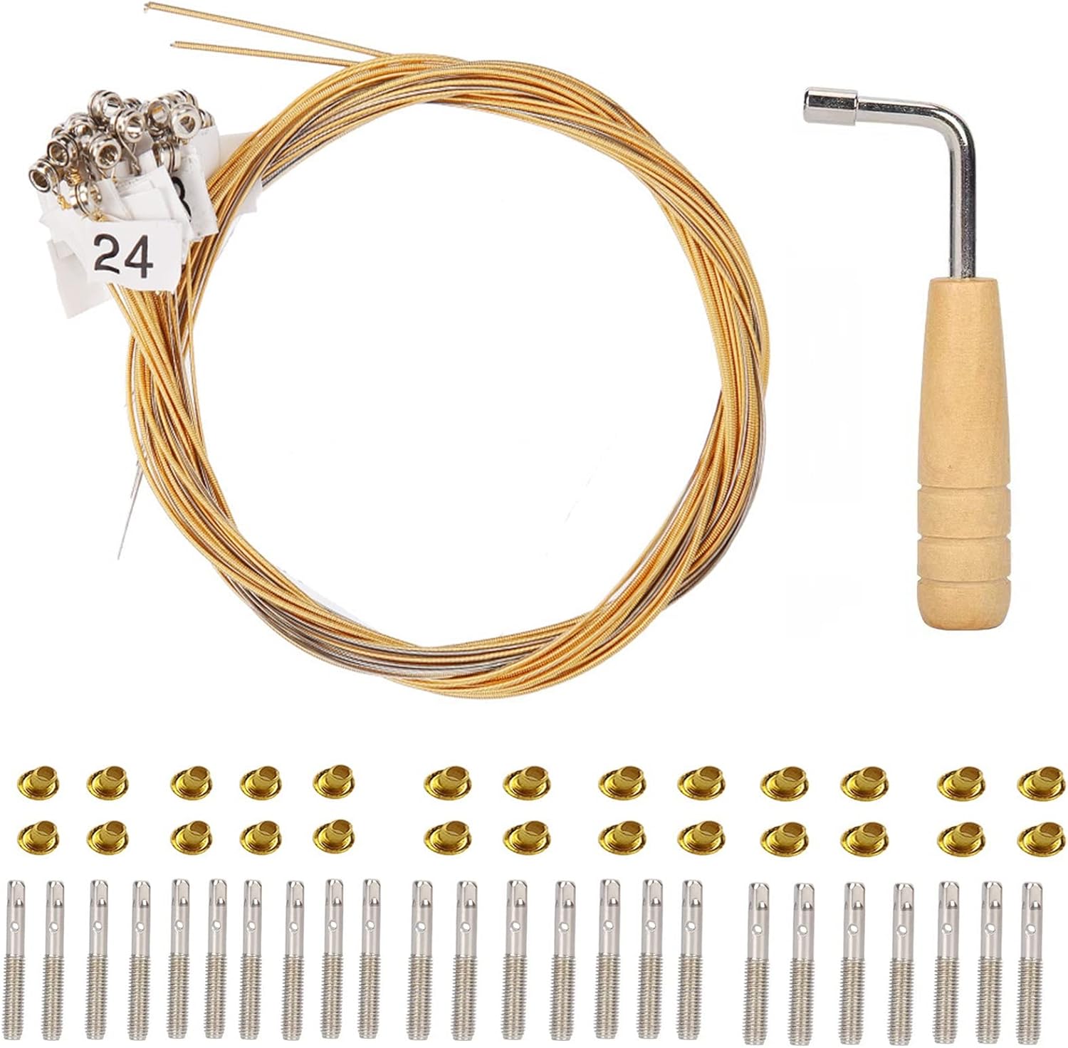 Lyre Harp A Sets of 10/16/19/21/24 Strings Replacement Metal String for Lyre Harp, Brighter and More Durable (Color : 24 String Set+String Nails+Wrench)