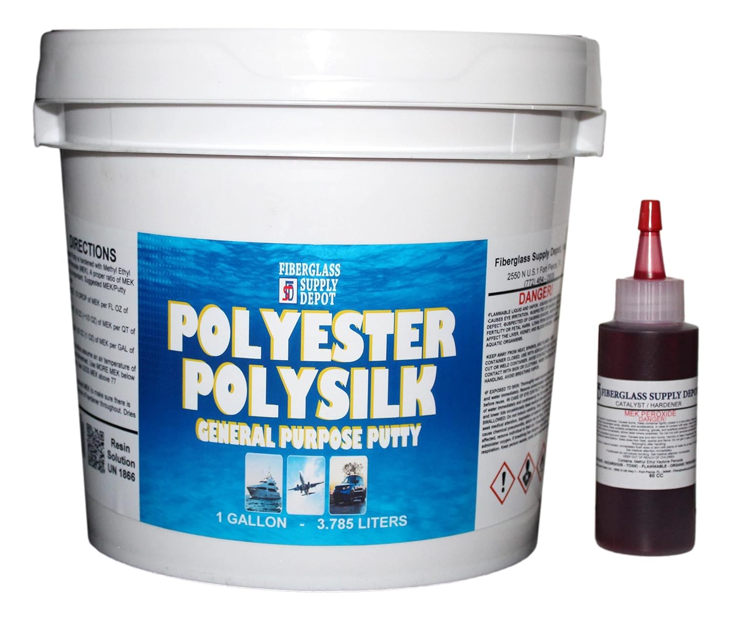 Fiberglass Supply Depot Polysilk General Purpose Polyester Fairing Putty for Fairing and Filling of Various Surfaces. Kit Includes Red 60cc MekP Hardener. (Gallon Kit)