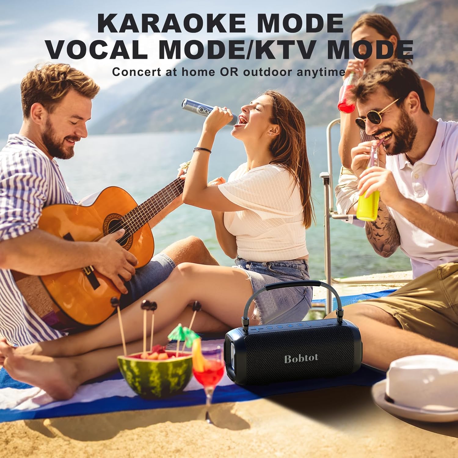 Portable Karaoke Machine for Adults, Speaker with Microphone Wireless, IPX6, Speaker with Lights, Deep Bass, Three Echo Levels,Indoor and Outdoor EQ, Stereo Sound, Supports AUX, TF, USB