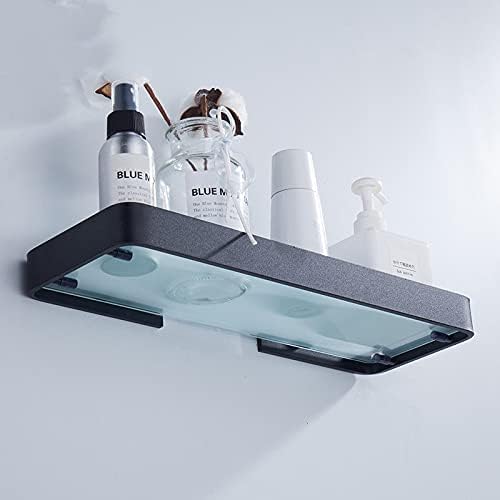 Shower Shelves 25CM 35CM 45CM Black Aluminum Glass Shelf, Square Bathroom Glass Shelves Bathing Accessories (Color : 25CM with matt Glass)