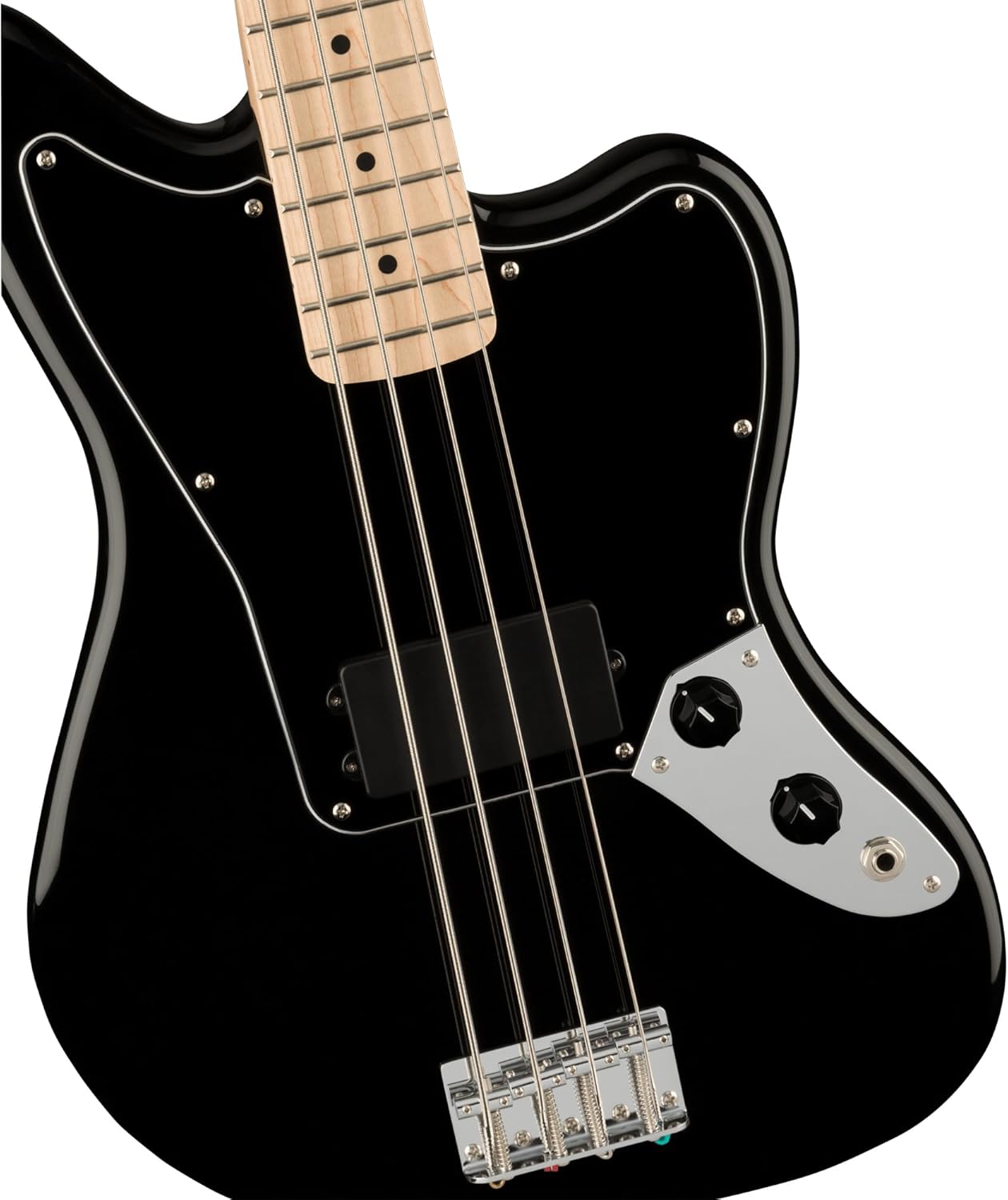 Fender Squier Affinity Jaguar Bass H - Black Bundle with Rumble 15 Amplifier, Instrument Cable, Gig Bag, Tuner, Strap, and Austin Bazaar Instructional DVD