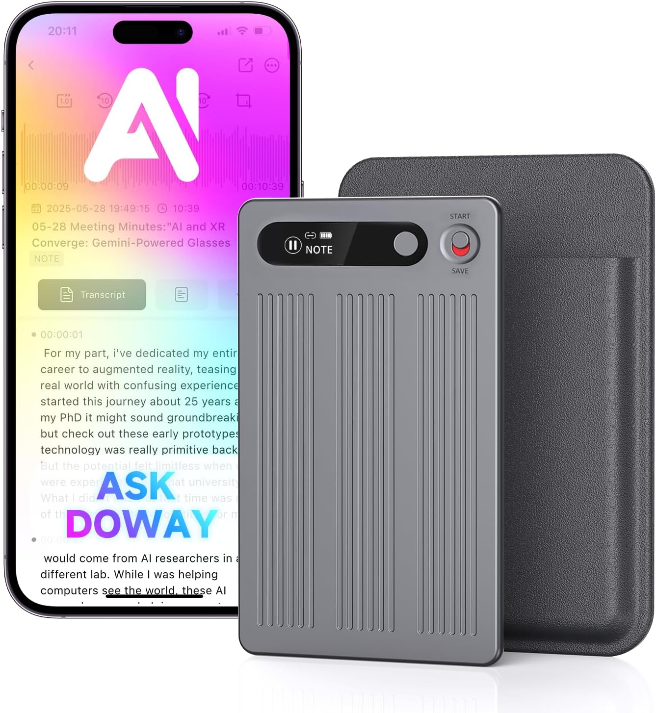 AI Voice Recorder, Note Voice Recorder with Transcribe＆Summarize, Al Noise Cancellation Technology, Two-Way Translation with APP, 80+ Languages, 64GB Memory, Recording Device for Interview, Meetings