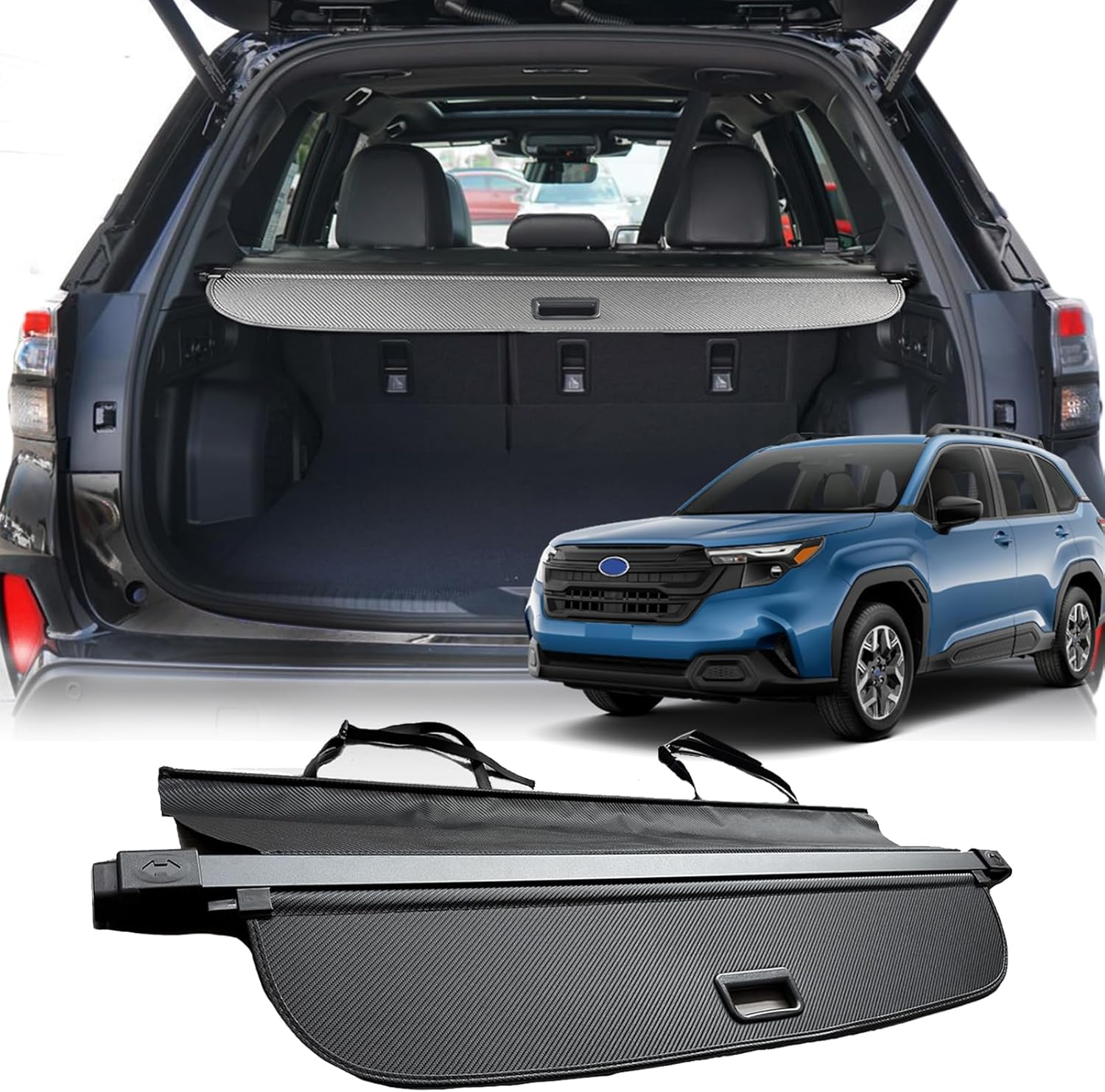 Cargo Cover for 2025 2026 Subaru Forester Accessories, (Carbon Fiber Texture,Additional Cover) Retractable Trunk Cover Rear Security No Gap Shield Shade Anti-Peeping Privacy Screen
