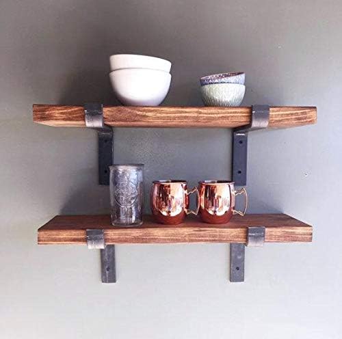 Rustic Wall Shelves with Metal Brackets - Wall Mount Shelf | USA Handmade Wall Shelf (Set of 2) 1.5'' X 7.5'' (Espresso, 24'')
