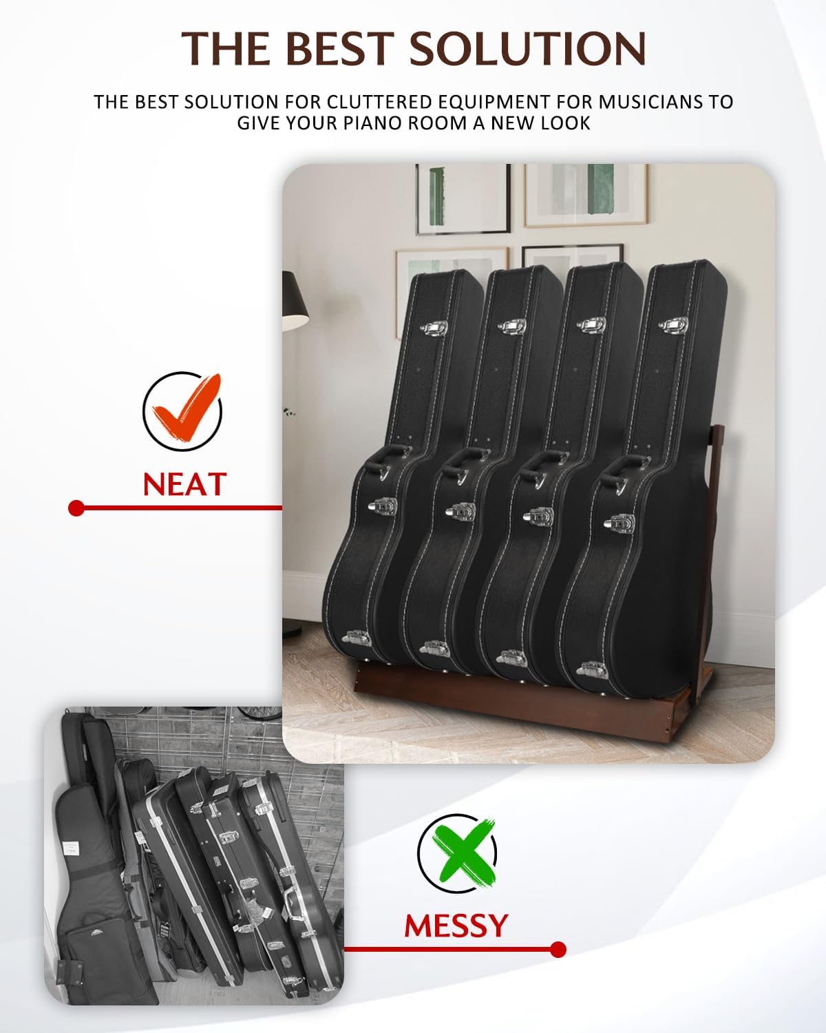 STRICH Guitar Case Rack, Hardwood Folding Multiple Guitar Case Stand for Efficient Space-Saving in Home Studios, SMT-20C Walnut Grain