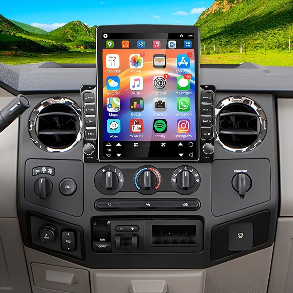 Double Din Car Stereo Radio for 2006-14 F250 F350 F450 F550 Super Duty 9.7 inch Touch Screen Head Unit Car Stereo with Wireless Carplay Android Auto Support GPS Bluetooth WiFi FM RDS DSP Backup Camera