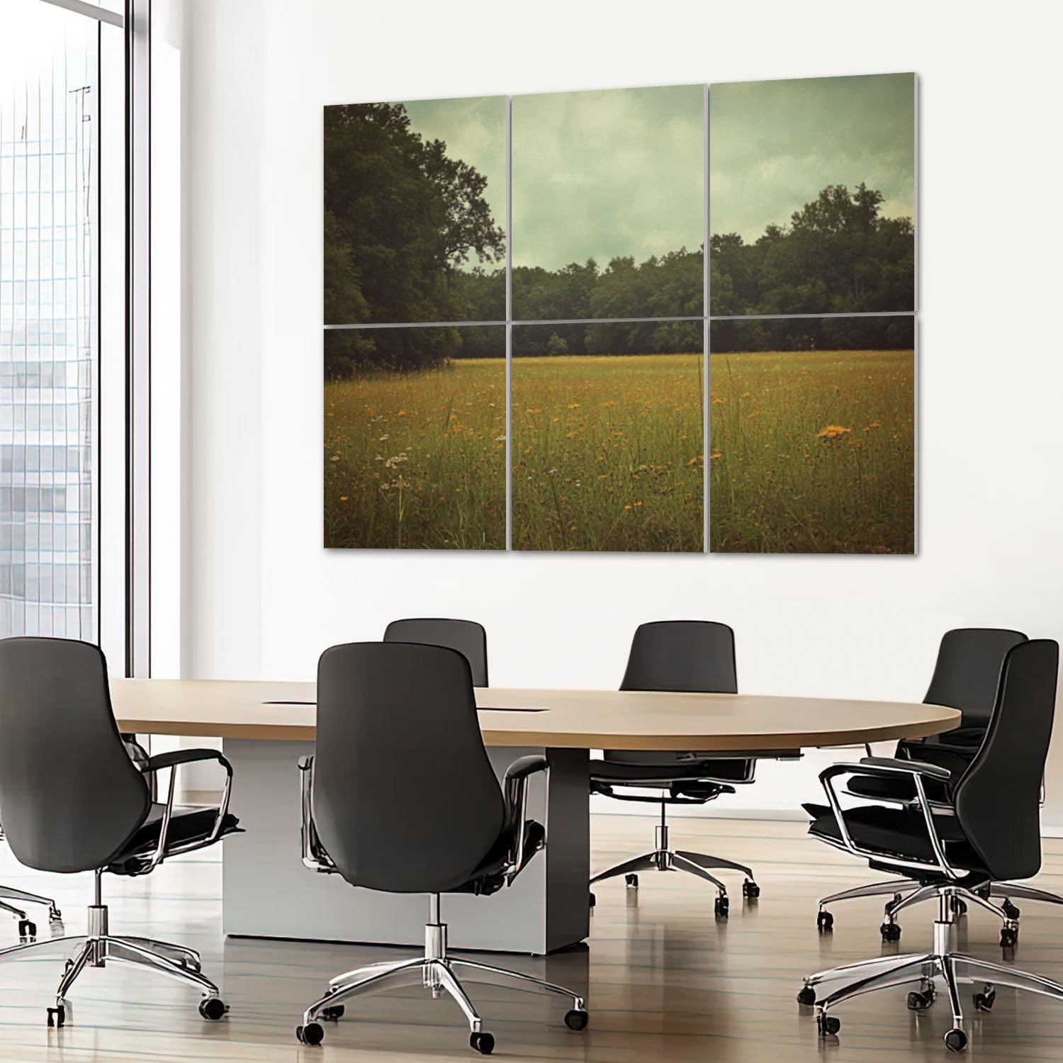 6 Pack Art Acoustic Panels Sound Absorbing Flowers Landscape Field Of Wildflowers Dense Overcast Sky Grass Decorative Soundproof Wall Panels Self Adhesive for Recording Studios Office 72