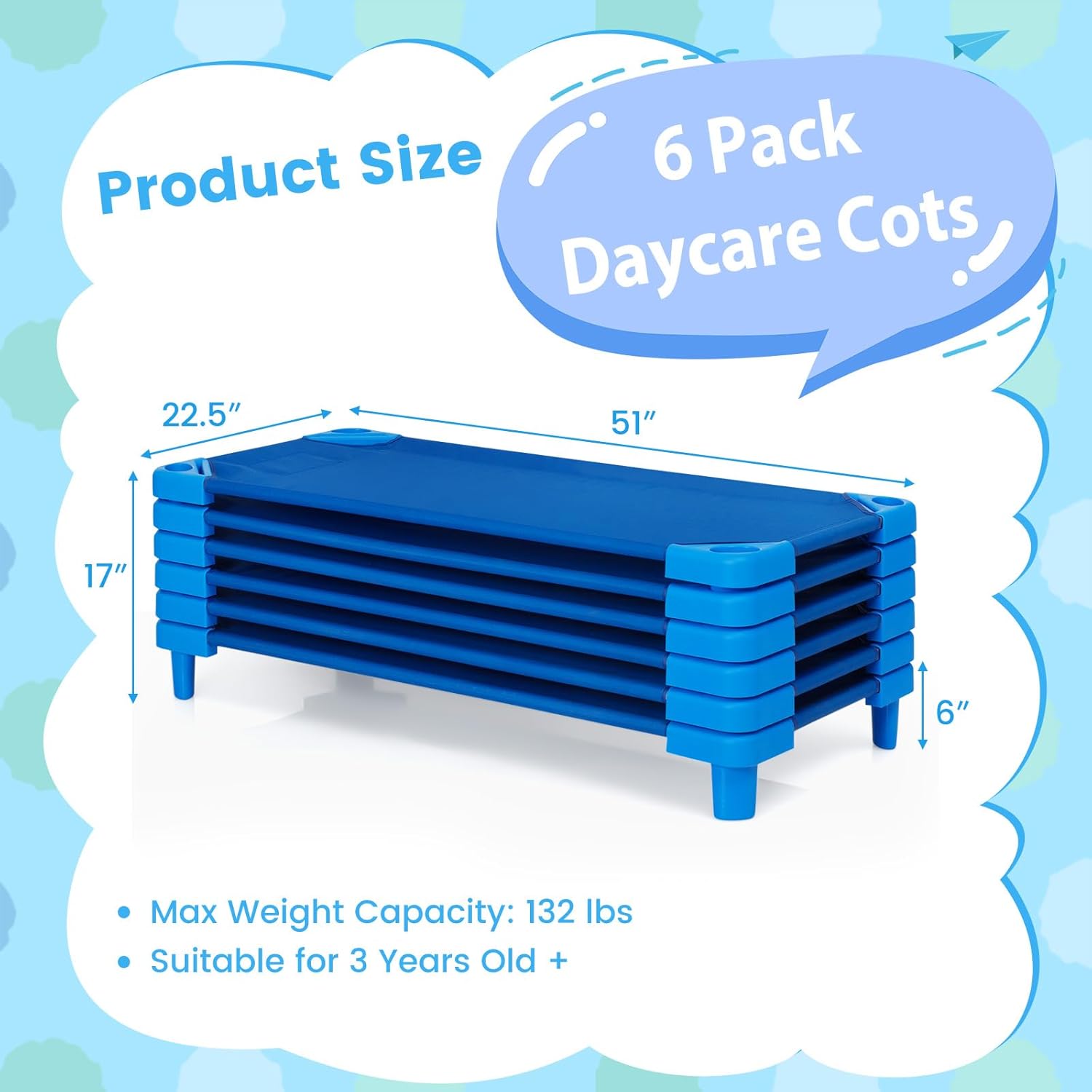 Giantex 6 PCS Stackable Daycare Cot for Kids, 51