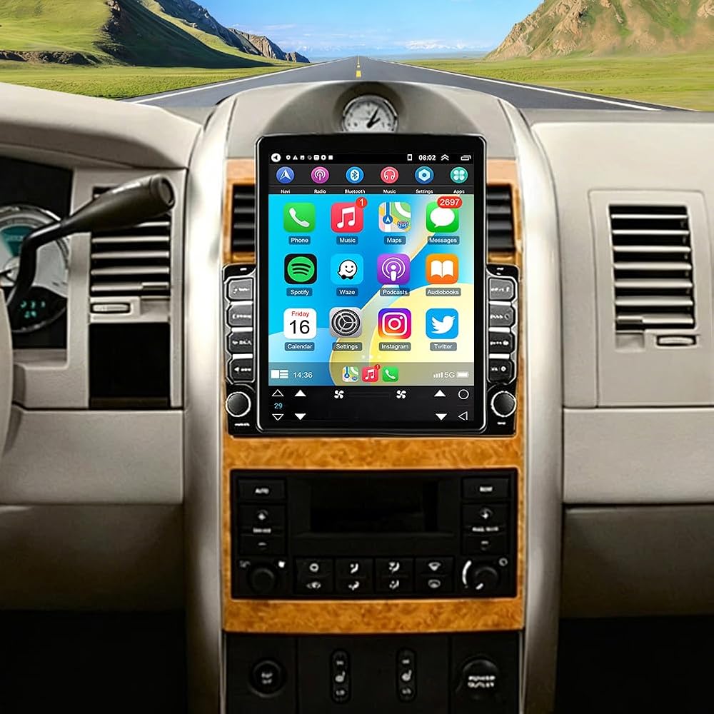 Car Stereo for Chrysler Aspen 2007-2010,9.7 Inch Android 14 Double Din Car Radio with Carplay & Android Auto, in-Dash Navigation Radio with BT Mirror Link WiFi FM Radio & Backup Camera-2+32G