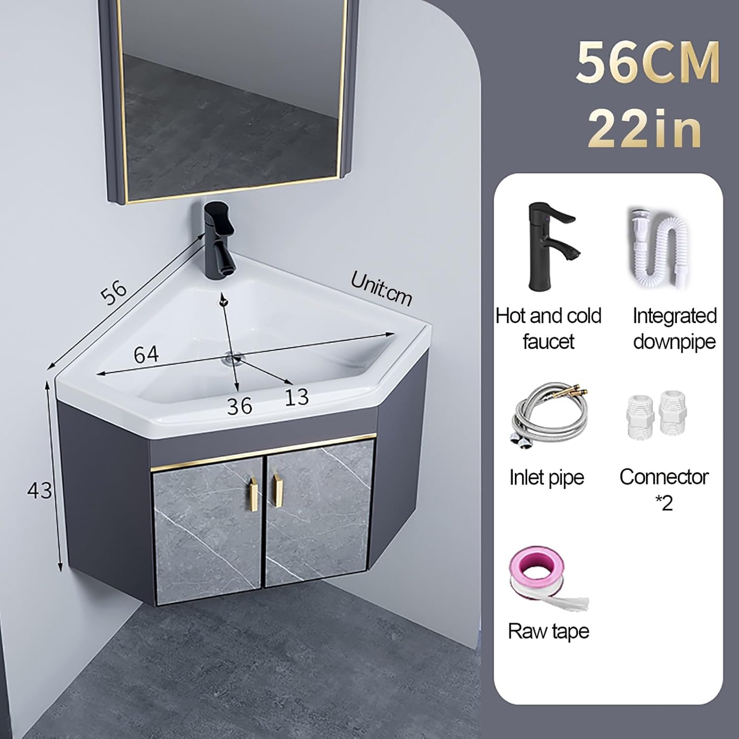 Small Bathroom Vanity Wall Mounted Wall Mount Sink Corner Bathroom Sink with Drainer Unit and Cold and Hot Water Pipe Faucet Bathroom Vanity Bathroom Vanity W/Sink Combo for Small Space. ( Size : 69x5