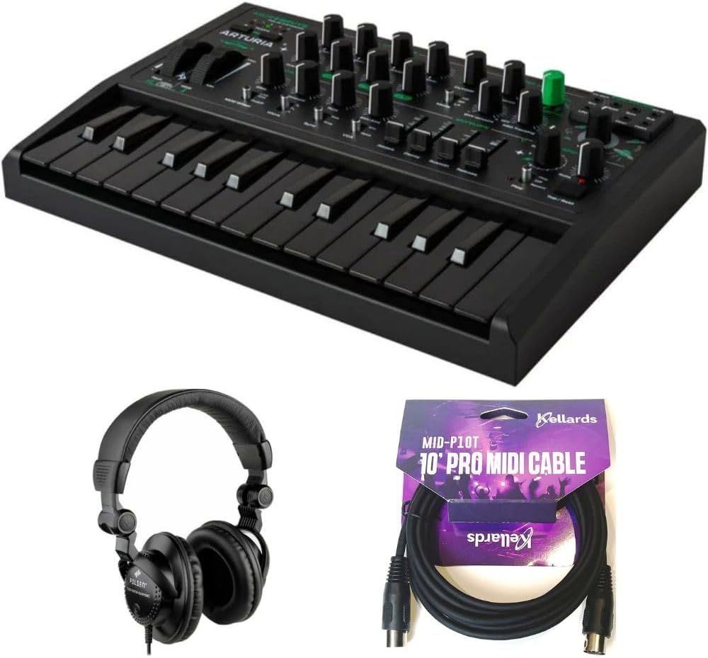 Arturia Micro Brute UFO Bundle with Polsen HPC-A30 Closed-Back Studio Monitor Headphones, Kellards MID-P10T Pro MIDI to MIDI Cable 10 Feet