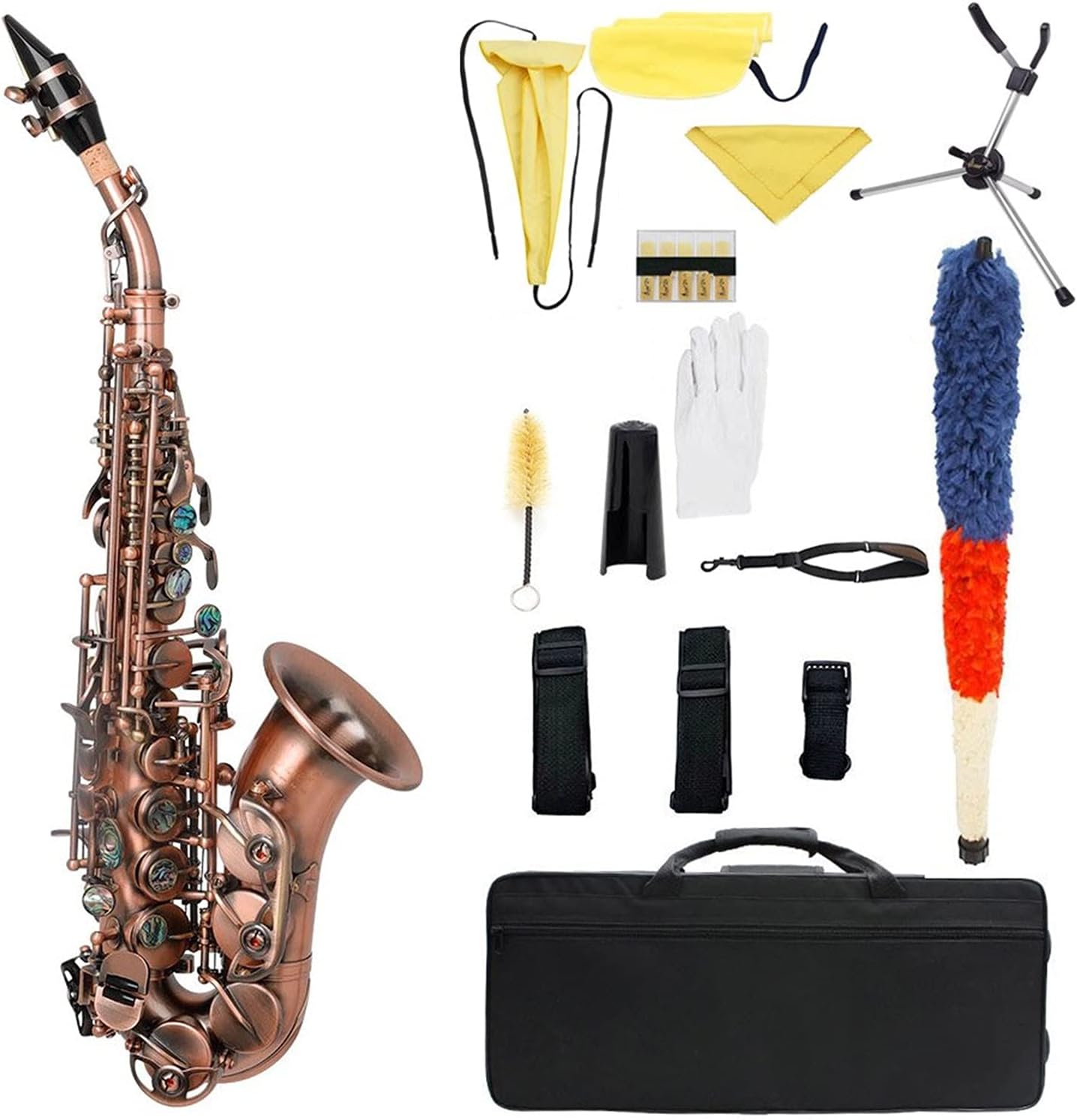 Sax Beginners Kit Red Antique Saxophone Saxophone Bb Key Wind Instrument with Case Sax Stand Cane Cloth Gloves Cleaning Brush Sax Strap Brush Wind Instrument