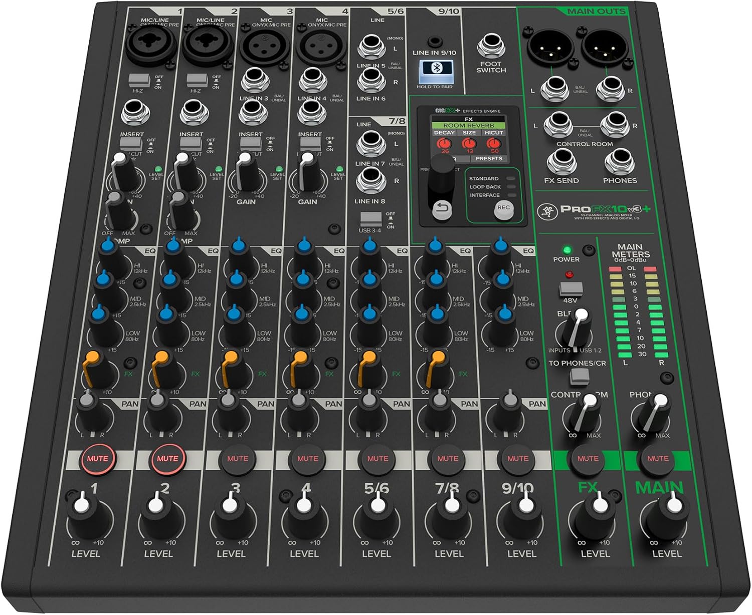 Audiosavings Bundle: (1) Mackie ProFX10v3+ 10-Channel Analog Mixer w/Enhanced FX Bundle with Rockville RDF9U 1U 15A Rack Mount DJ Pro Audio Power Supply Strip w/USB Charging(2 Items)