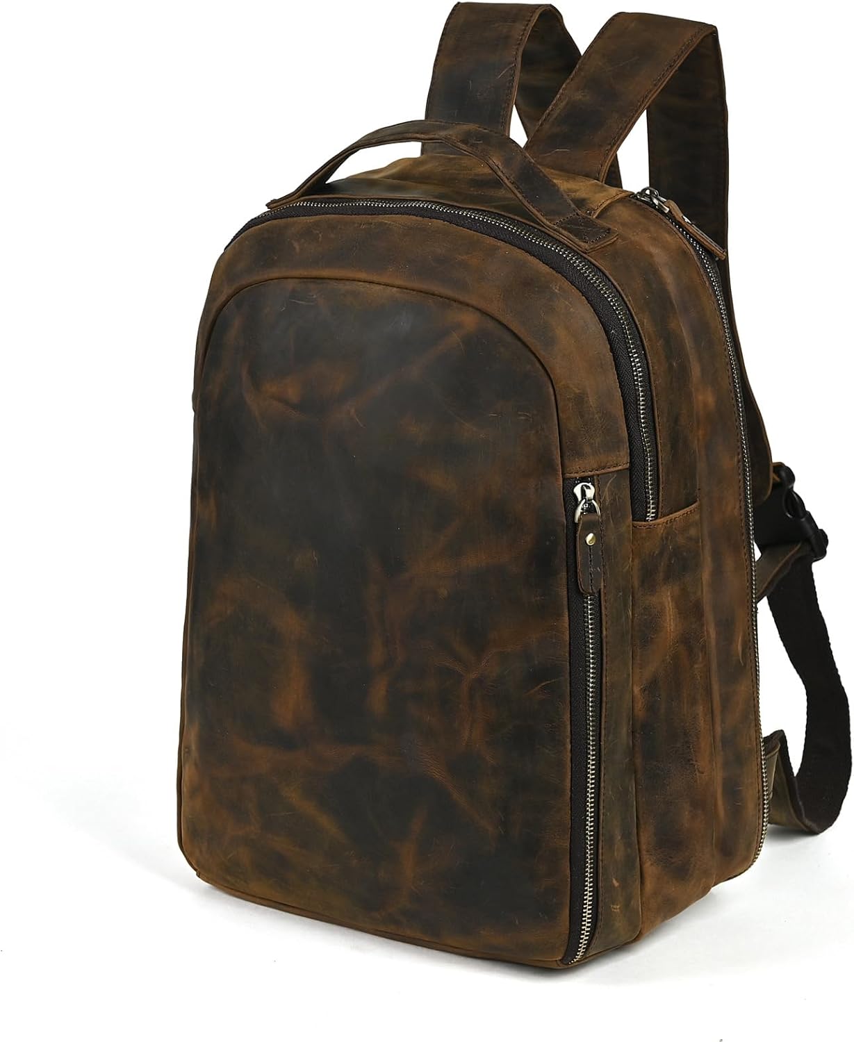Vintage Cowhide Leather Backpack Genuine Leather Large Capacity Computer Bag for Outdoor Travel Crazy Horse Gift Box (Coffee)
