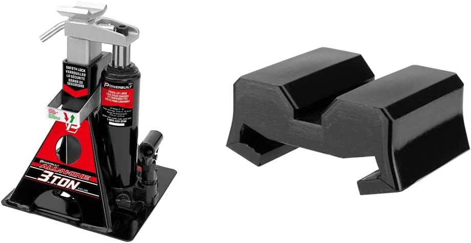 Powerbuilt 3 Ton, Bottle Jack and Jack Stands in One & All-in-One Unijack Pinch Weld Saddle Adapter, Protect Vehicle Frame, Car Lift - 240337