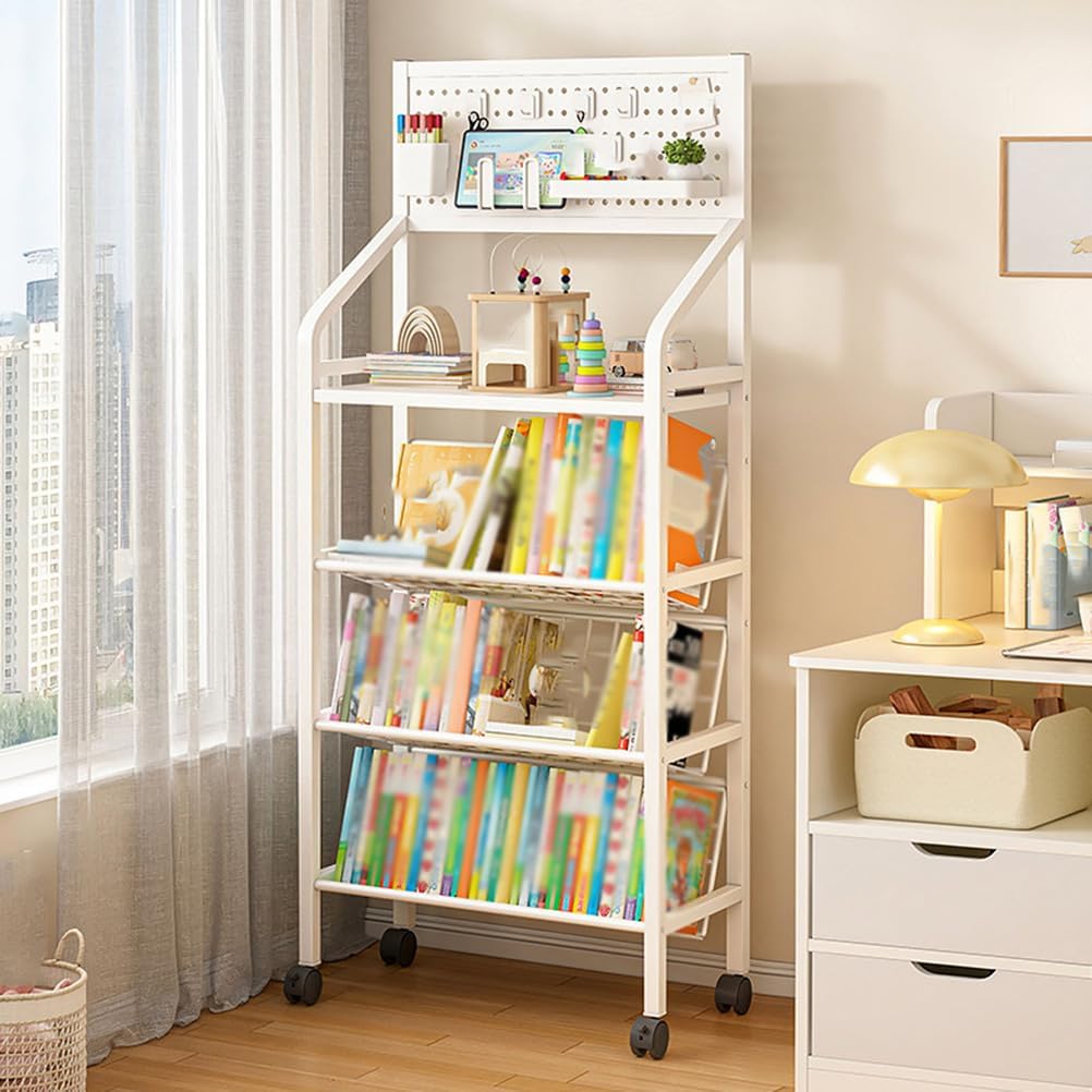 Narrow Bedroom Door Shelf Bookcase Multi-Purpose Carbon Steel Material with Pegboard Space-Saving Display for Pantry Books Decor and Home Storage Solutions,Black,70 * 26 * 115cm