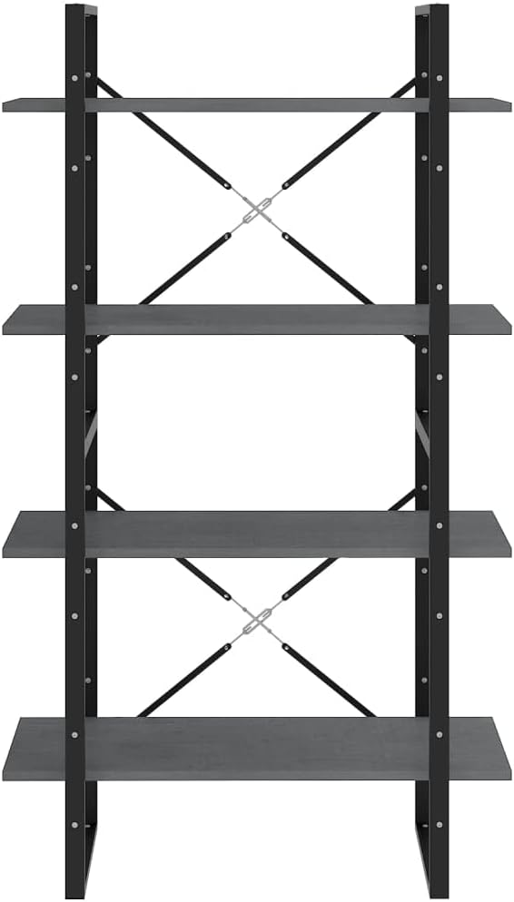 Grey Solid Pine Wood Book Cabinet, 4-Tier Display Shelf, Industrial Modern Bookcase for Living Room, Office, 11.8 x 31.5 x 55.1 in Home Office Furniture