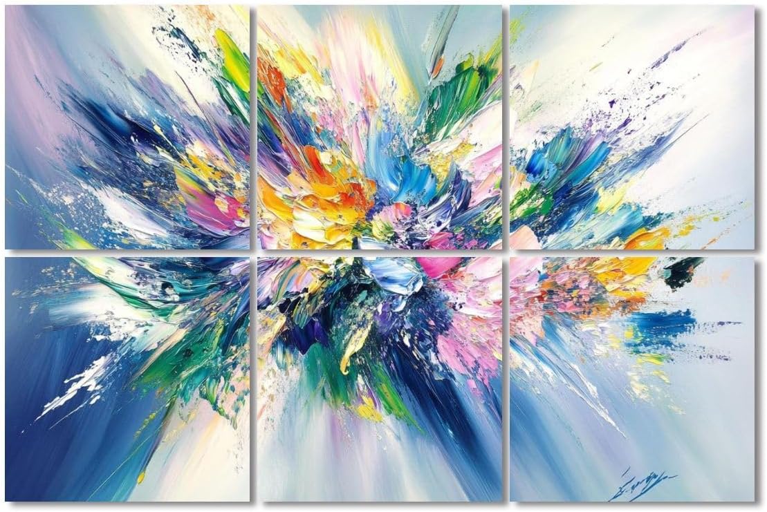 6 Pack Art Acoustic Panels Sound Absorbing Colorful Abstract Flower Textured Strokes Blended Hues Energy Burst Decorative Soundproof Wall Panels Self Adhesive for Recording Studios Office 72