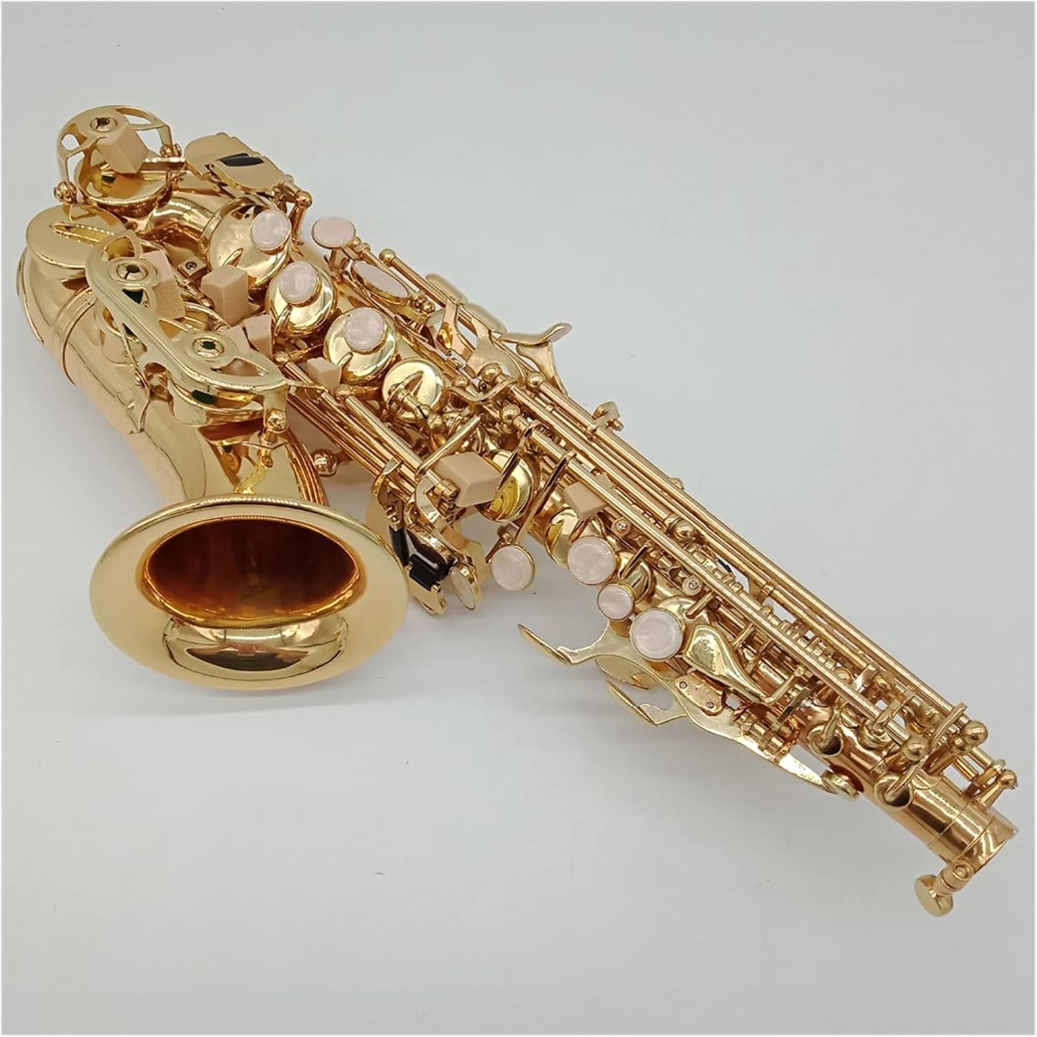 Saxophone Straight Gold Lacquer Curved Soprano Sax Mouthpiece Reeds Neck Musical Instrument Accessories Key Type Woodwind Instrument