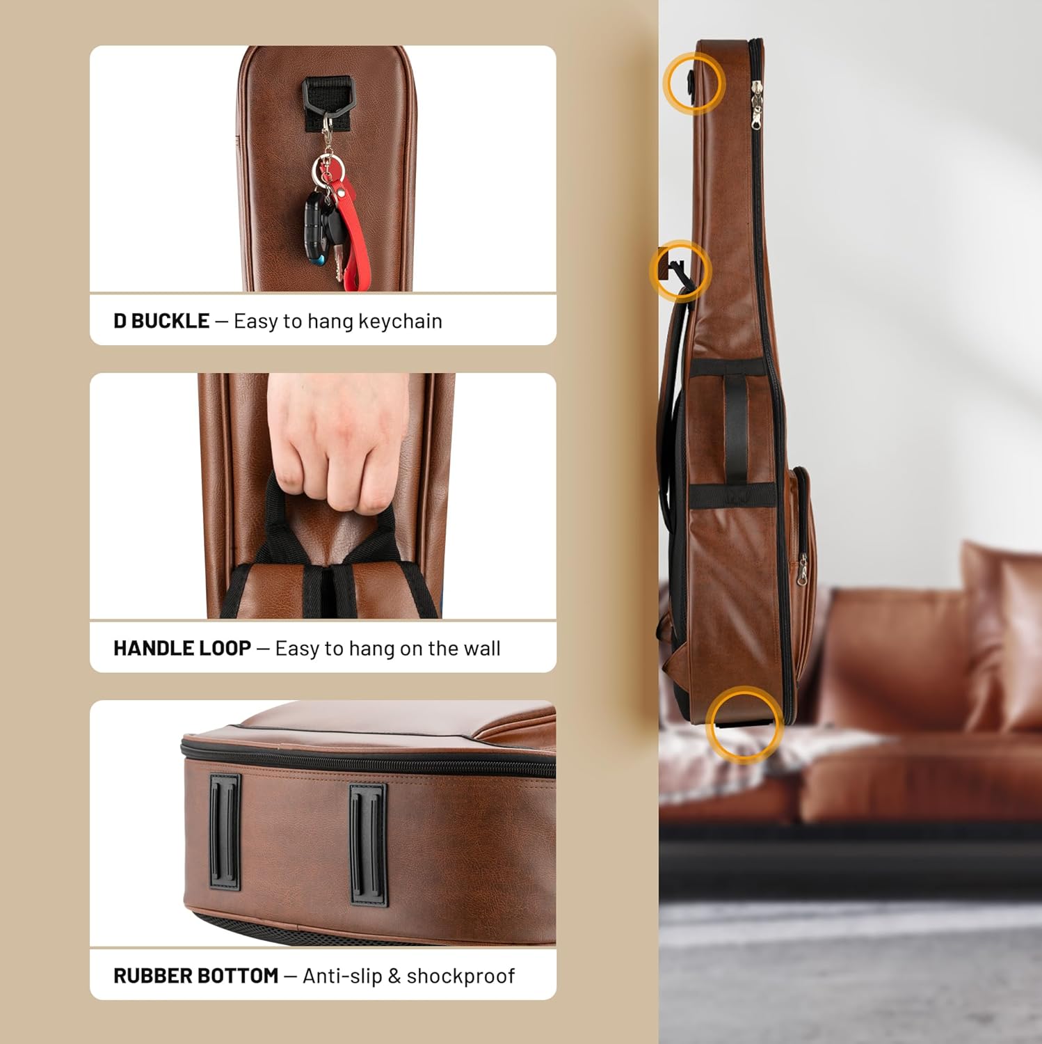 CAHAYA Guitar Case Acoustic Bag - 0.8in Thick Padding Guitar Gig Bag Waterproof PU Design for Easy Cleaning Fits 40 41 42in Acoustic Guitars Travel Acoustic Case with Adjustable Shoulder Straps