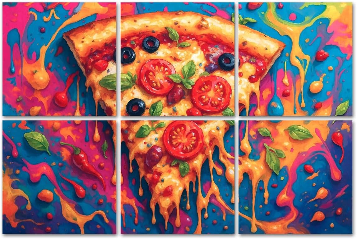 6 Pack Art Acoustic Panels Sound Absorbing Vibrant Melting Pizza Slice Tomatoes Olives Basil Abstract Neon Colors Decorative Soundproof Wall Panels Self Adhesive for Recording Studios Office 72