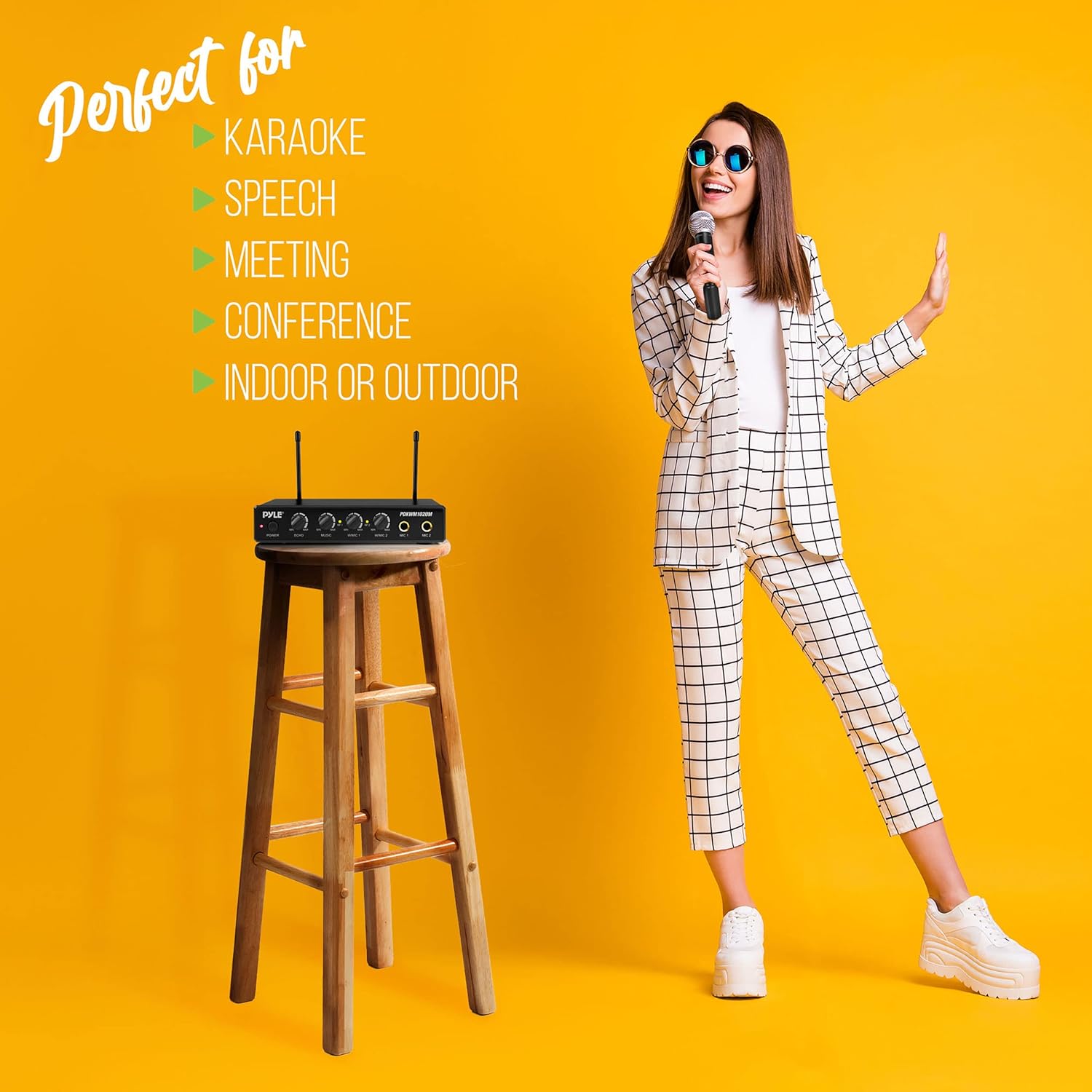 Pyle Wireless Karaoke Microphone System - Portable Audio Sound Mixer Receiver Set w/Dual Mic Setting, Two Handheld Mics, 3.5mm AUX & RCA Cord - for DJ Sound, Home Party, & Theater - PDKWM102UM