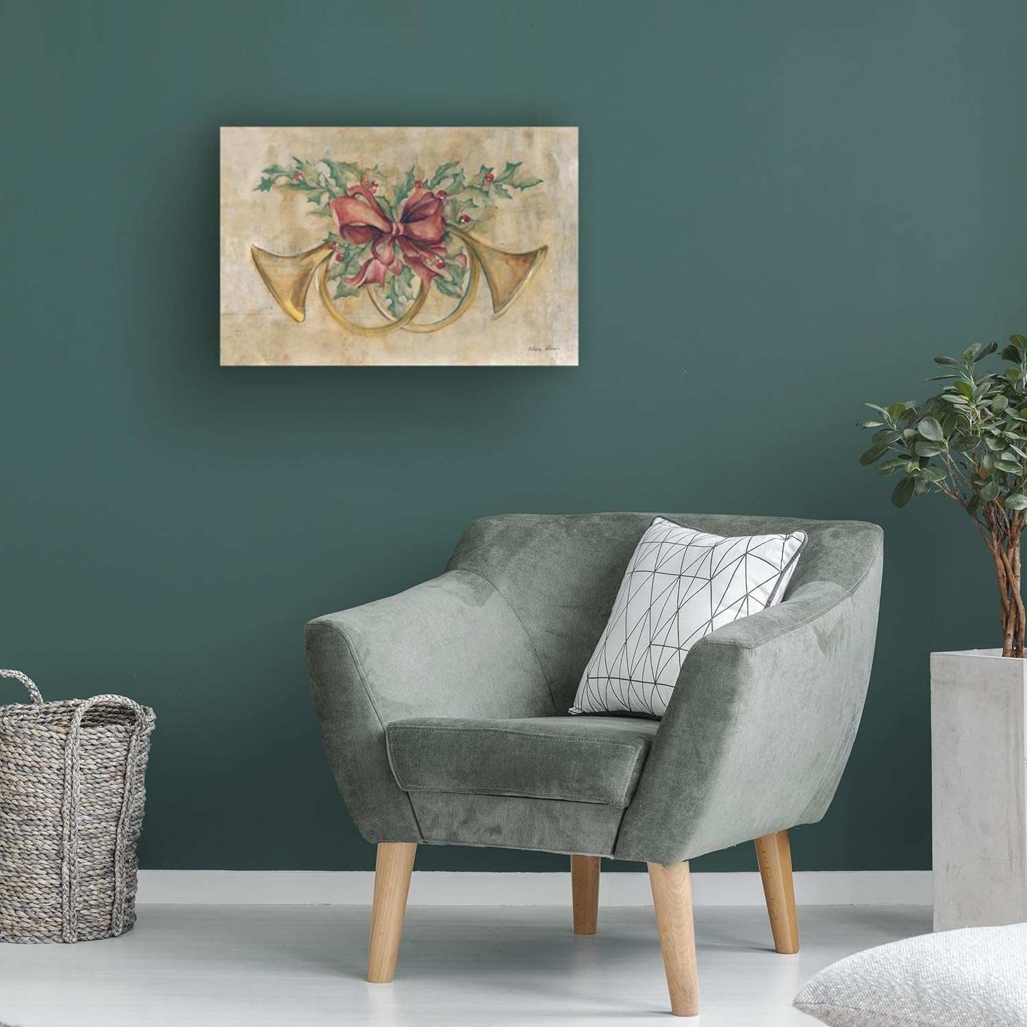 Trademark Fine Art Canvas Wall Art - Cheri Blum 'Holiday French Horns' Wall Art for Living Room, Bedroom, or Office Décor