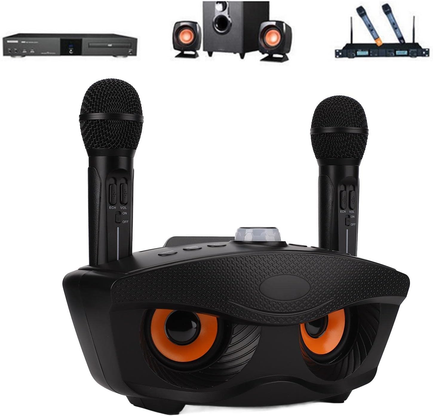 ASHATA Microphone System, Dual Cordless Mic Set Home KTV Stereo Bluetooth Karaoke System, Innovative Owl Karaoke, Support Aux Input, Memory Card and U Disk