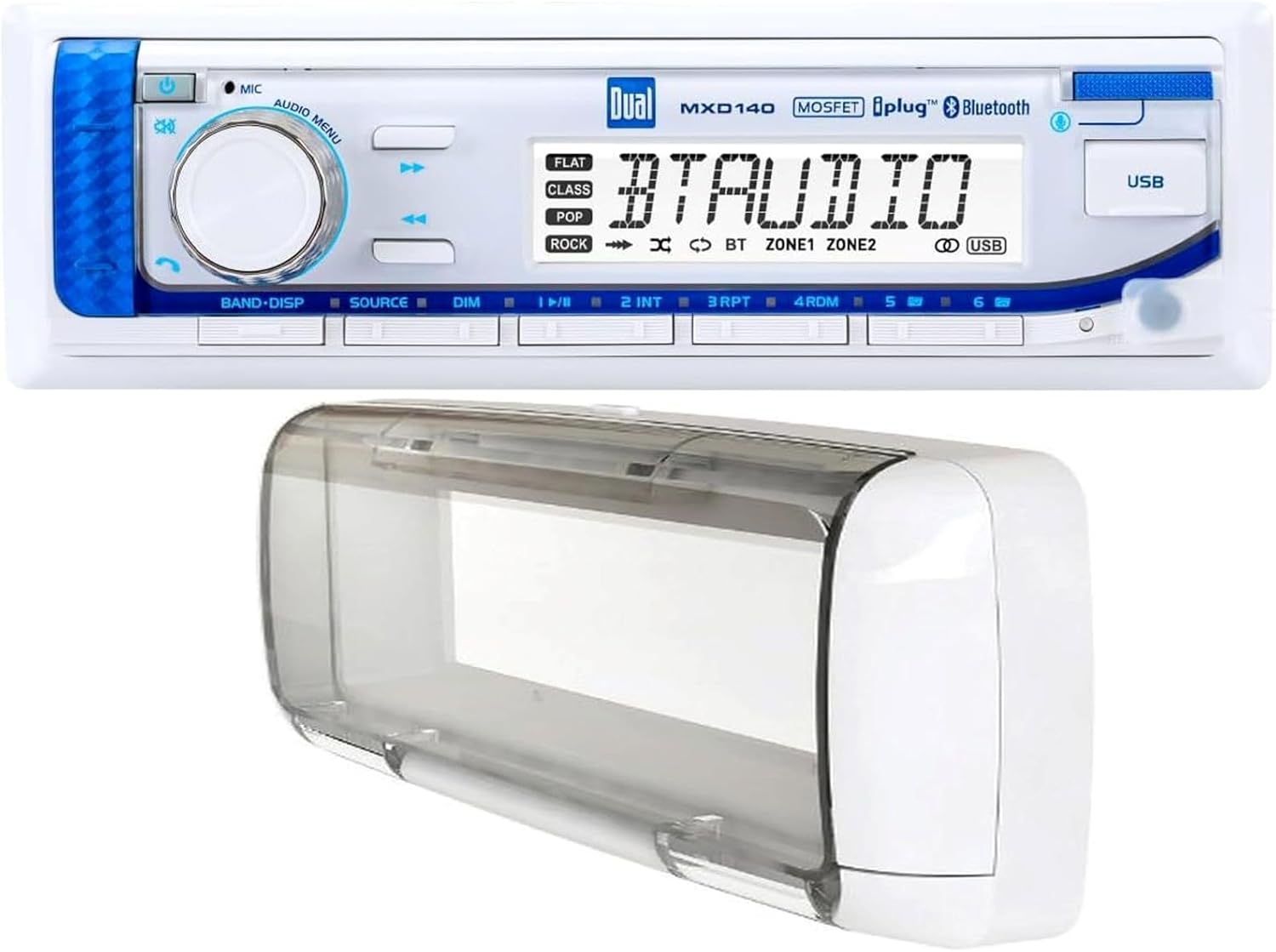 Dual Electronics MXD140 Single DIN Marine Radio & SG3 Splashguard Marine Radio Housing Unit Bundle