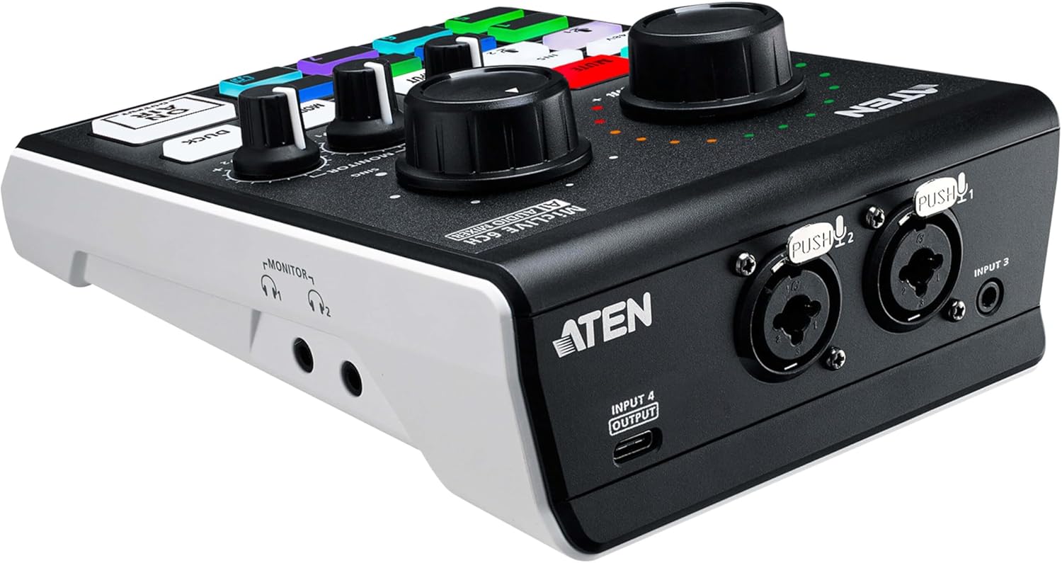 ATEN UC8000 MicLIVE 6-CH Podcast Audio Mixer AI | Built-in Phantom Power, XLR TRS connectors Mic or Instrument Input, USB-C Audio-In, Livestreaming, Podcasting, Audio Recording for Windows and Mac OS