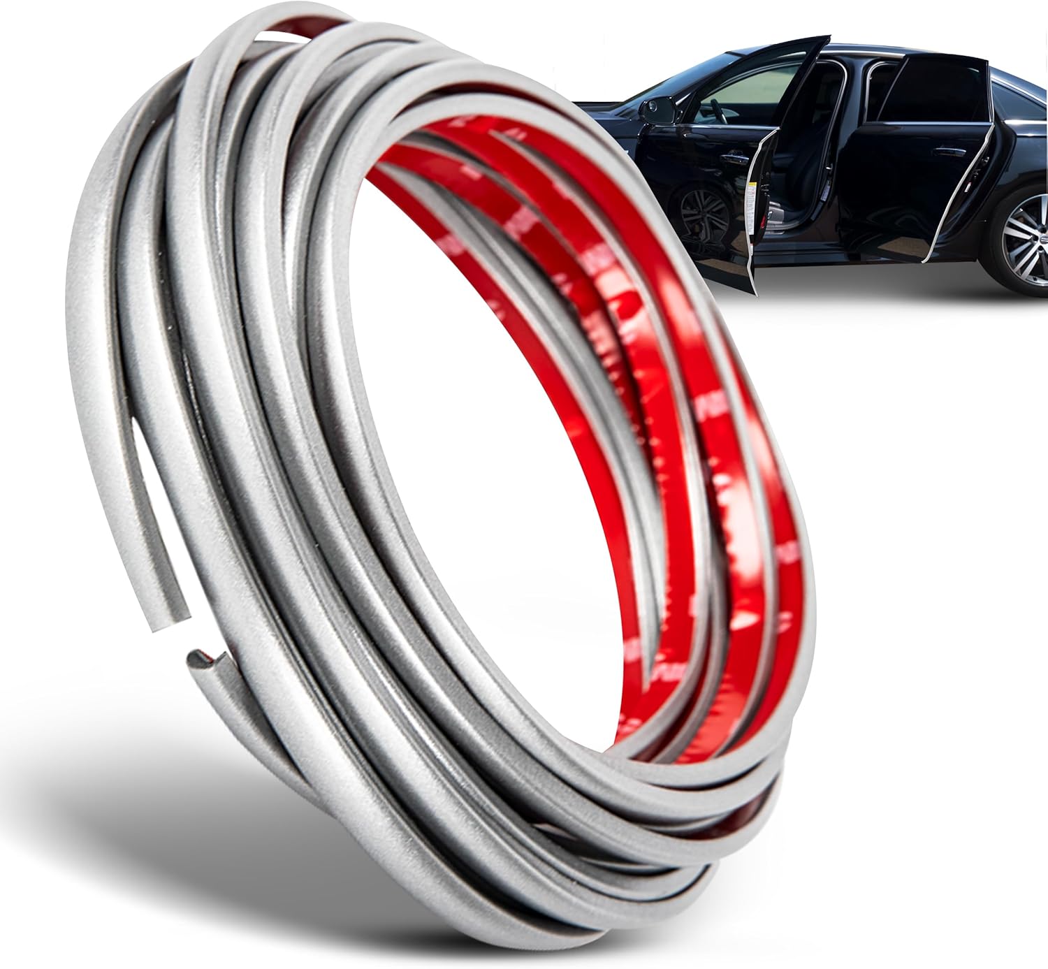 True Line Automotive Silver Gray Car Door Edge Guards - Car Door Edge Protector - Ultra-Durable Door Edge Guard with 3M Adhesive, Universal Fitting, Scratch Protection for Car Doors Grey (50 Foot)