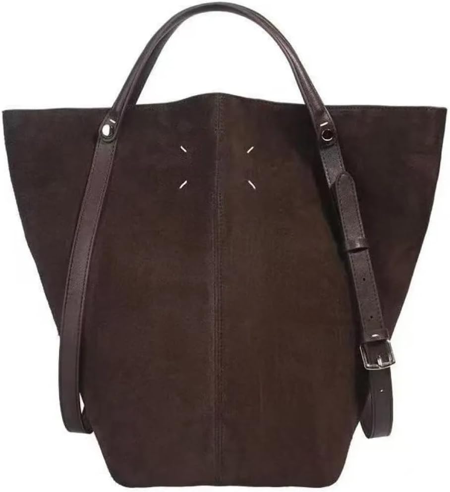 Suede women's bucket bag, with top handle and shoulder strap, a crossbody bag with magnetic clasp and inner pocket