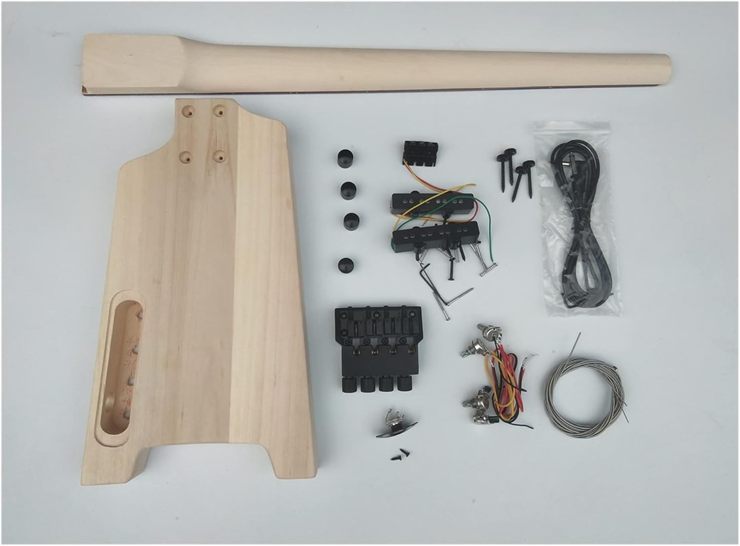 Unfinished Guitar Kit Semi-Finished Headless Electric Bass Guitar,Mahogany Body with All Hardware No Paint 41 Inches Handmade ​Guitar Body
