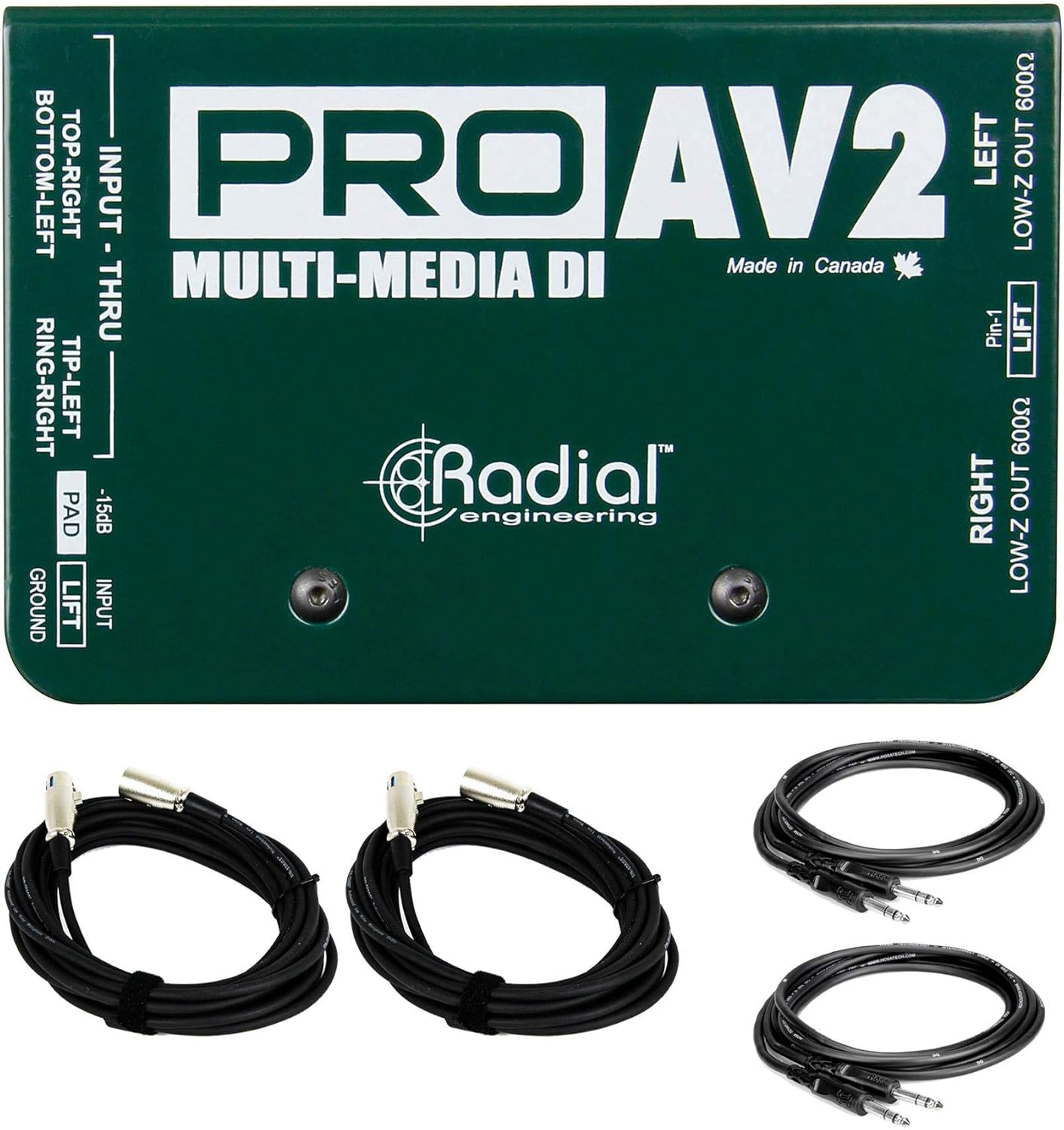Radial Engineering ProAV2 Bundle with 2 XLR & 2 TRS Cables (5 Items)
