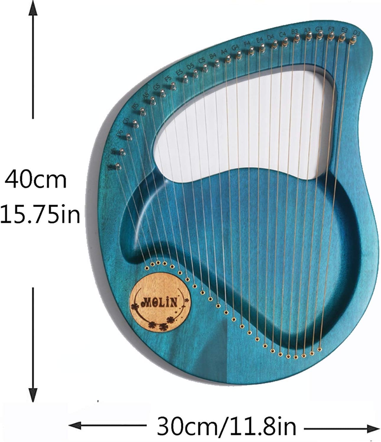 Lyre Harp 24 String Bone Saddle Lye Harp,Mahogany String Instrument with Tuning Wrench and Gig Bag for Music Lovers Beginners Children Adults Kids (Color : A)