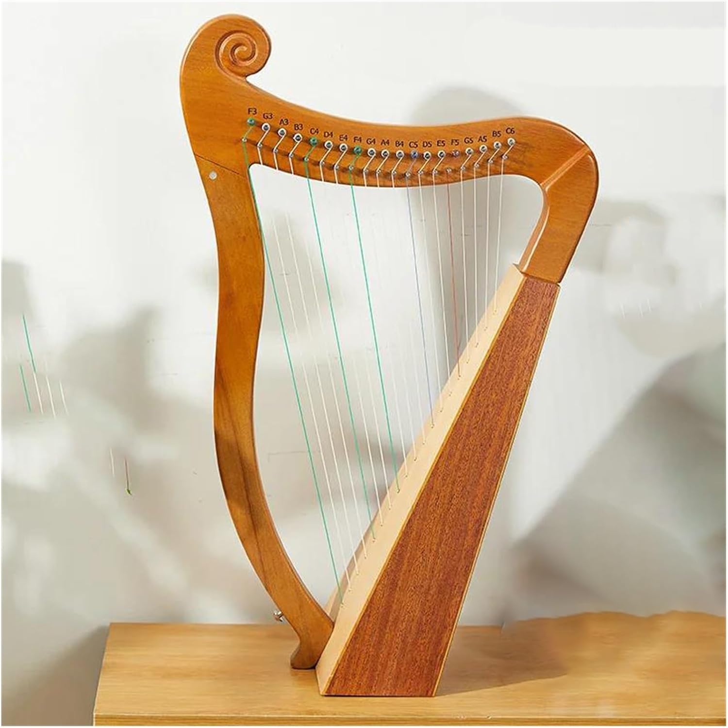 Lyre Harp Set Harp 19/23 String Lyre Harp Instrument 19 Half Key Lyre Harp Solid Wood Veneer Mahogany Lyre String Instrument(19 String)