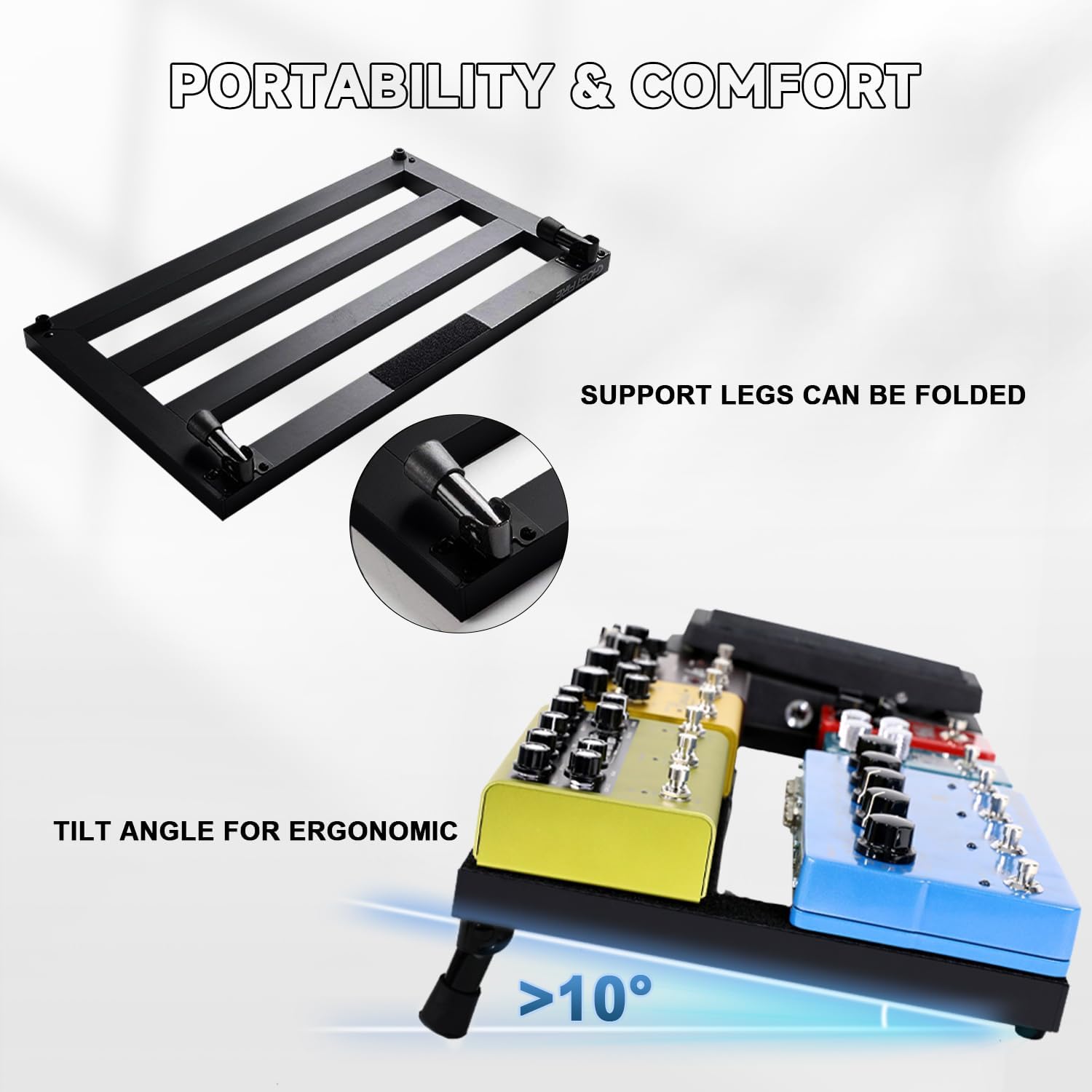 Ghost Fire Guitar Pedal Board Aluminum Alloy 1.76lb Super light Effect Pedalboard 19.8''x11.5'' with Carry Bag,SPL-04 and Power Supply GS10-SV2