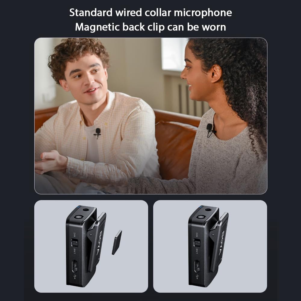 BOYA BOYAMIC All-in-One 2.4G Wireless Microphone System Clip-on Wireless Mic 300M Transmission 8G Memory Onboard Recording Replacement for iOS Android Smartphones Camera Computer for Vlogging