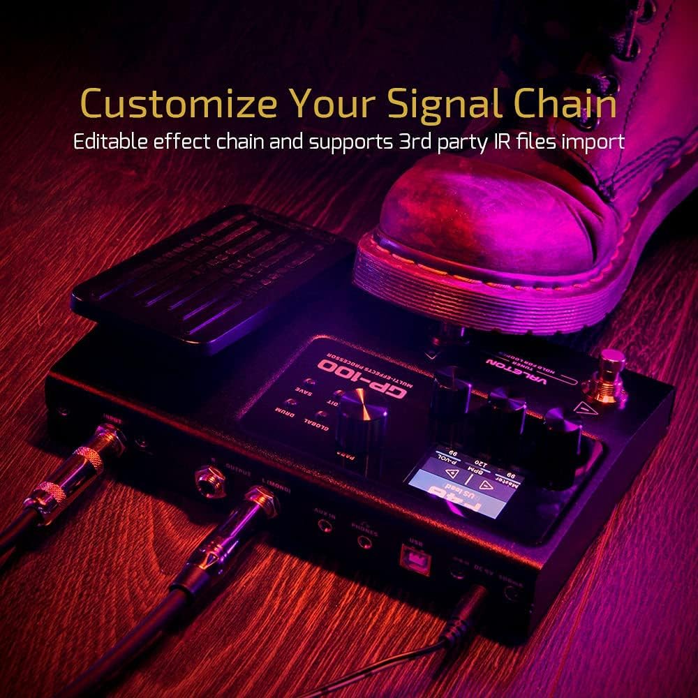 Valeton Multi-Effects with Expression Pedal Guitar Bass Amp Modeling IR Cabinets Simulation Multi Language Stereo OTG USB Audio Interface GP-100
