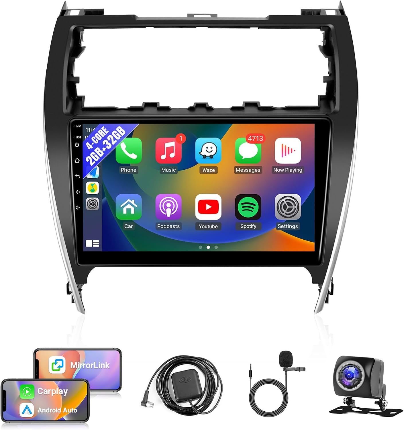 Leadfan Car Radio for Toyota Camry 2012 2013 2014 Adroid 12 Stereo with Wireless CarPlay Android Auto, 10.1 inch Touchscreen GPS Navi Head Unit Bluetooth WiFi FM Radio SWC + Rear Camera, No J.B.L