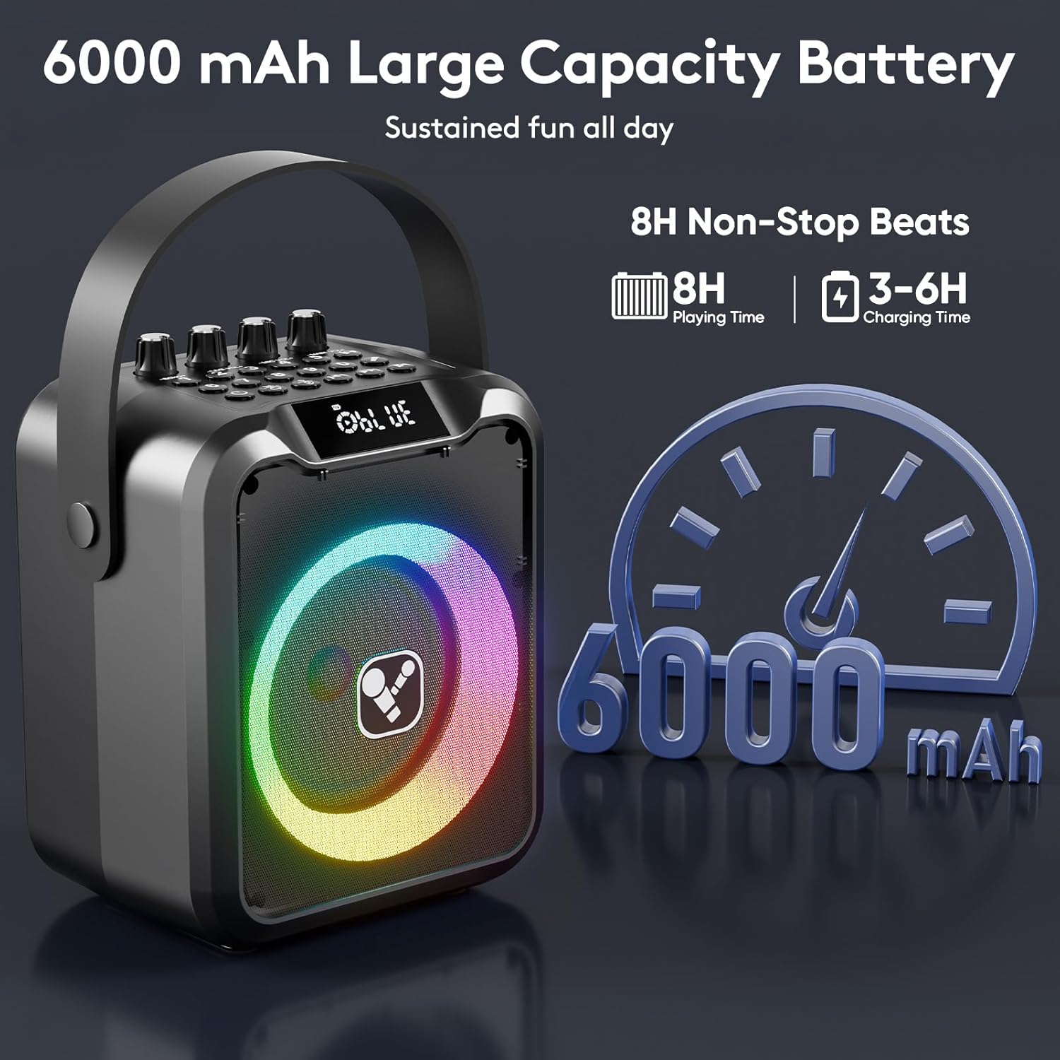 Portable Karaoke Machine with 2 Wireless Microphones for Adults & Kids,Rechargeable Karaoke Mic with 6 Voice Changer,Karaoke Speaker Supports Bluetooth,USB,Live,AUX,TF,MIC