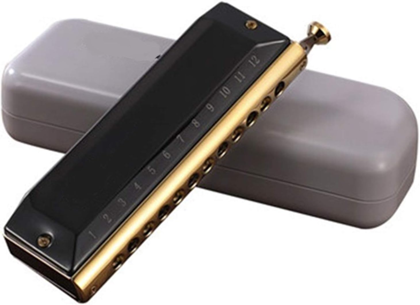 Harmonica Chromatic Harmonica 12 Holes Harp Mouth Organ Key C ABS Comb Phosphor Bronze Reeds Professional Musical Instruments (Color : Black GH1248)